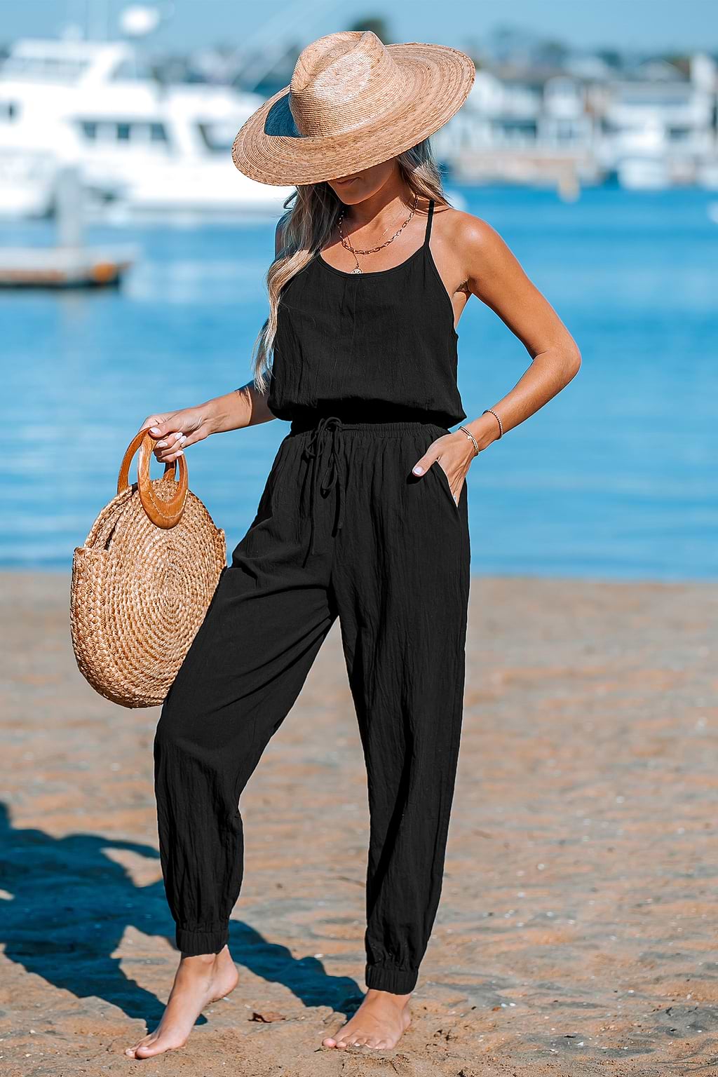 Tapered Leg & Back Cut-Out Jumpsuit