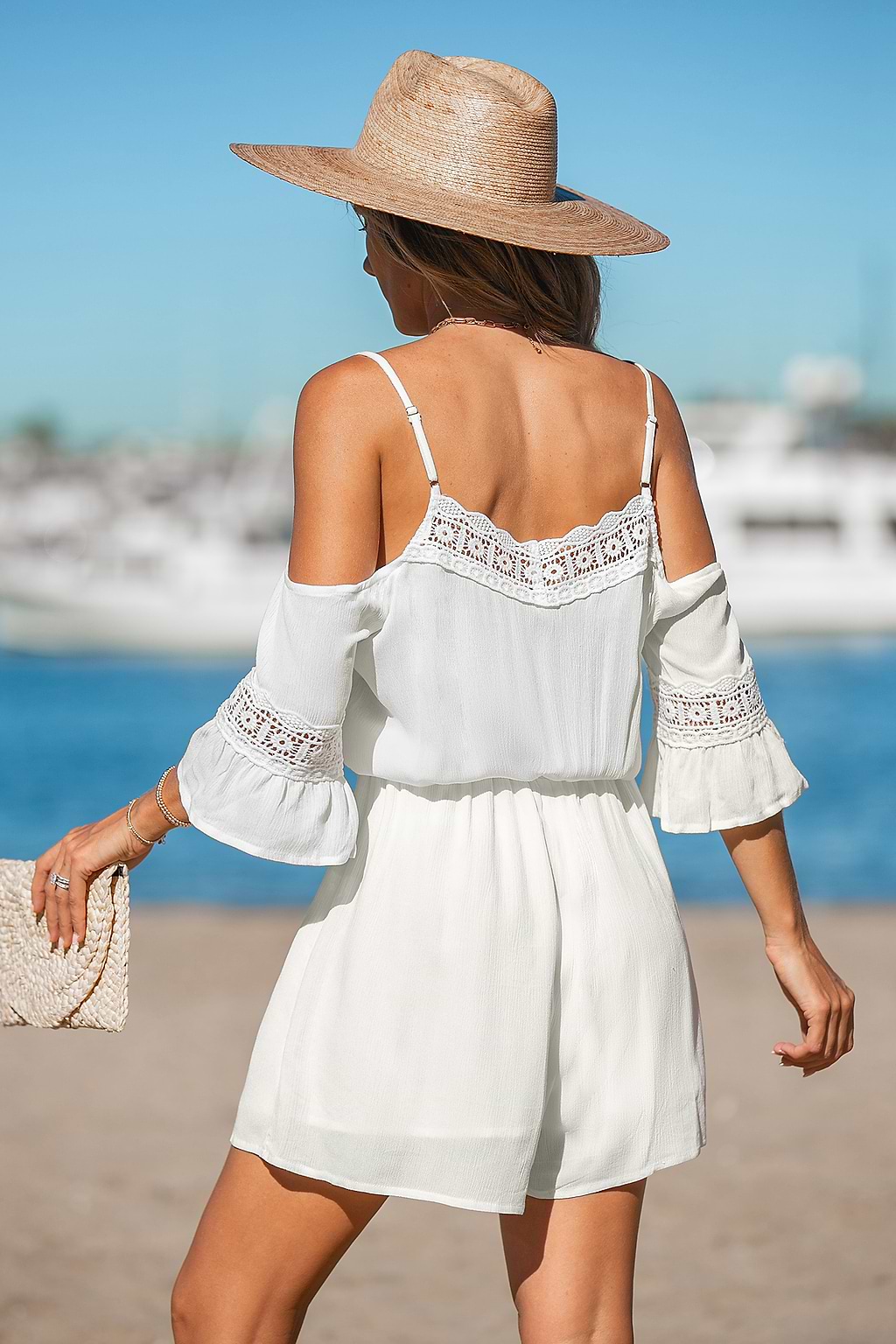 Weißer Blouson-Romper mit Ausschnitt