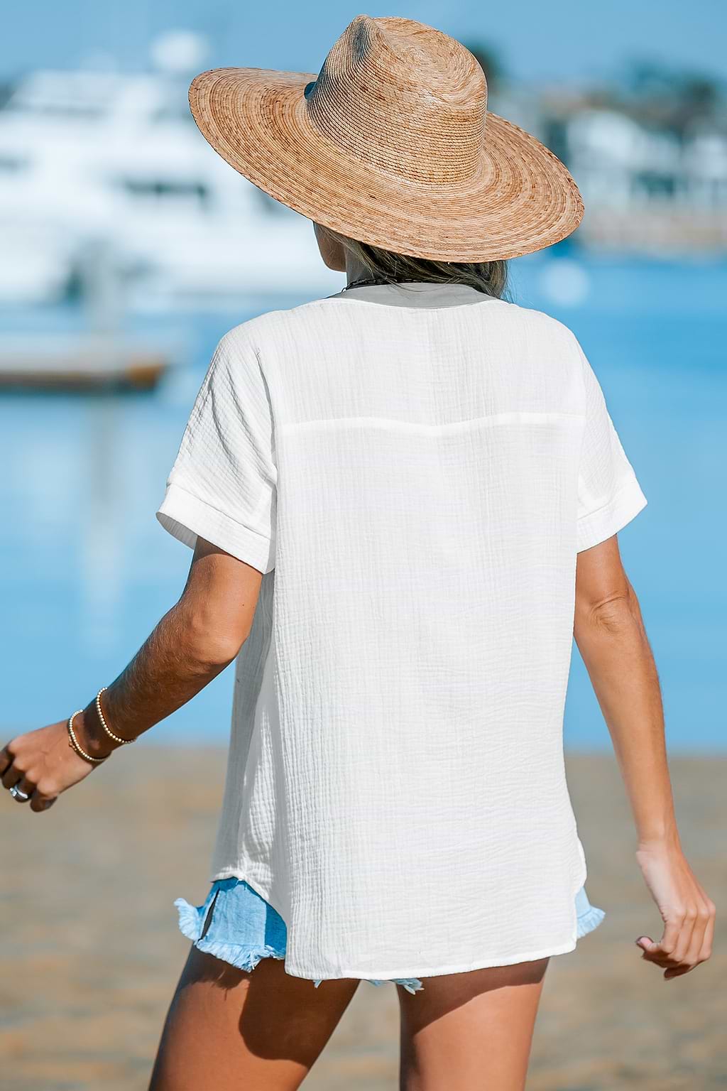 Cloud Breeze V-Neck Woven Top