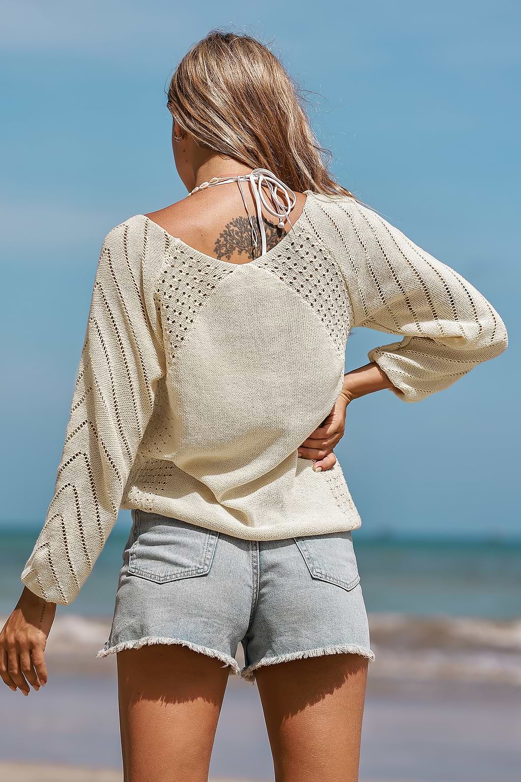 Langärmeliges Cover-Up-Top mit Ausschnitt