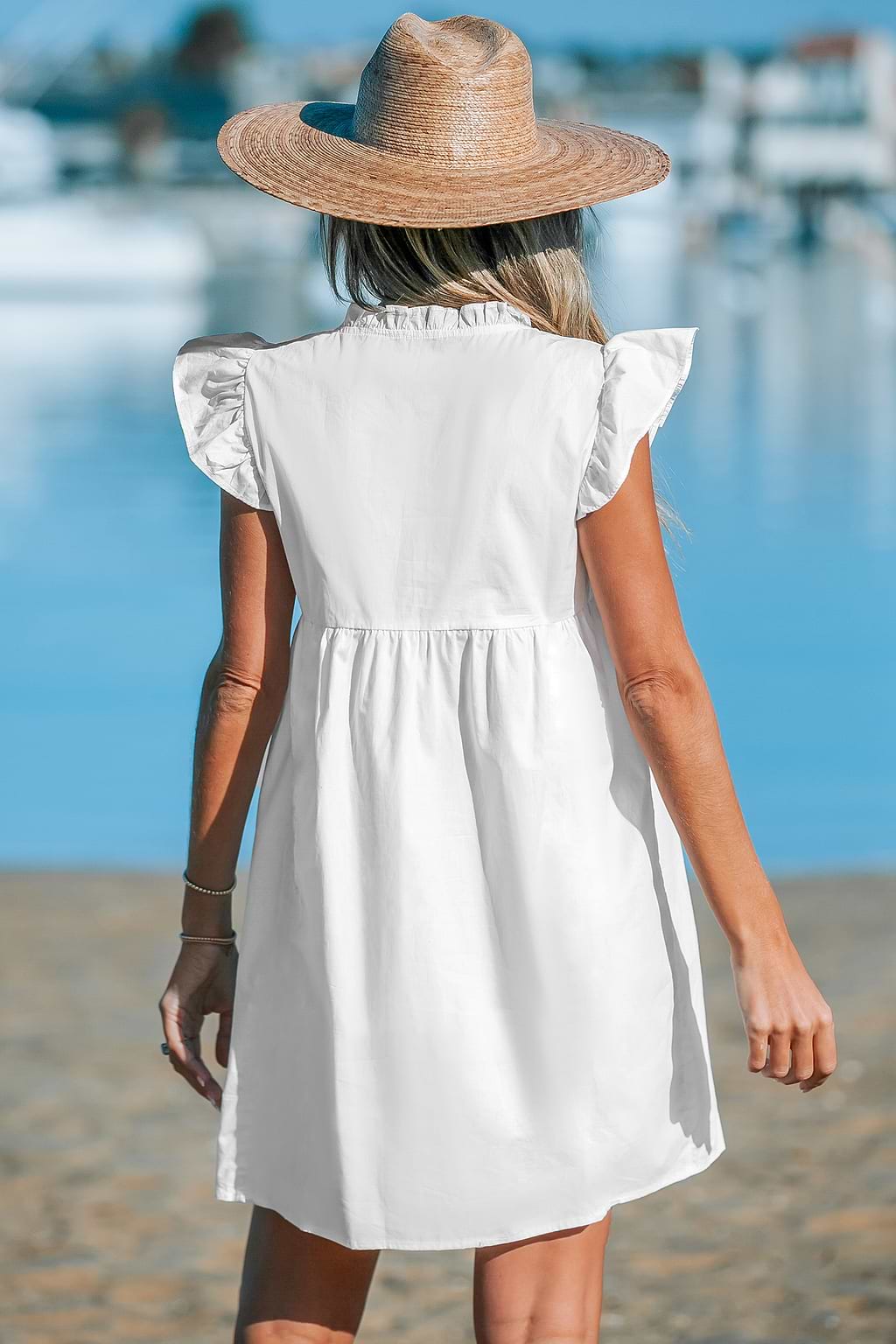 Reine Baumwolle Geflattertes & geblümtes Minikleid