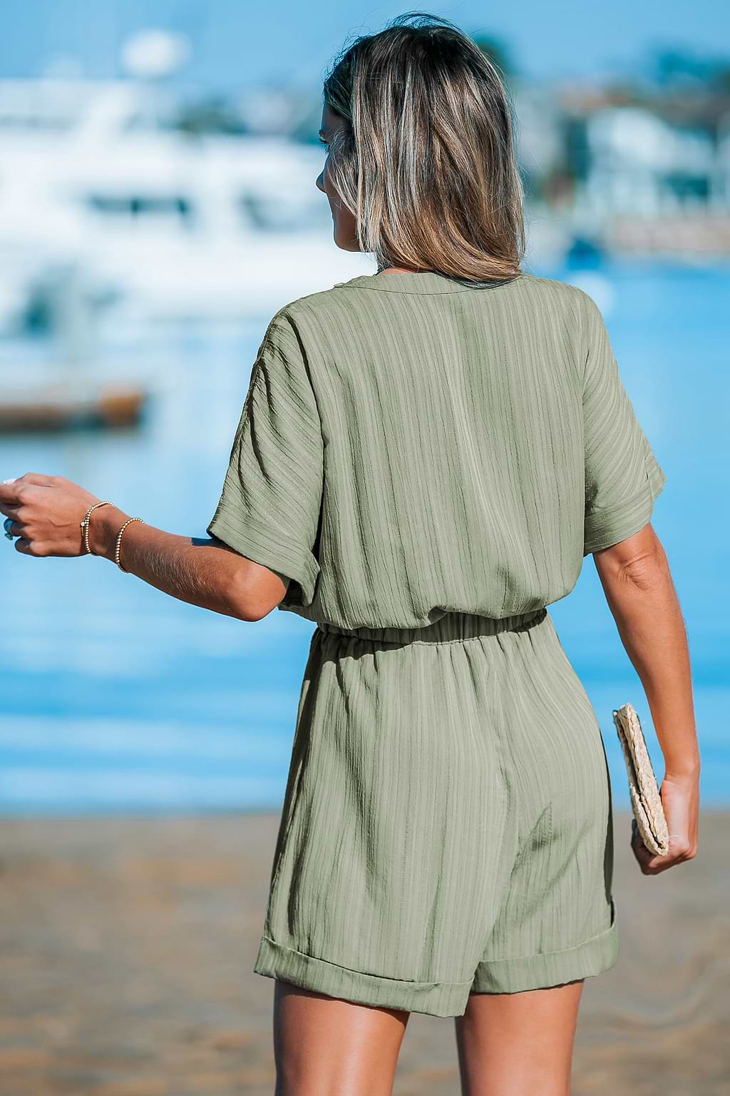 Combishort côtelé et poignets roulés olive