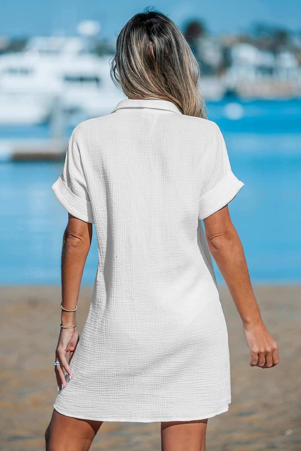 White Button-Up Mini Shirt Dress
