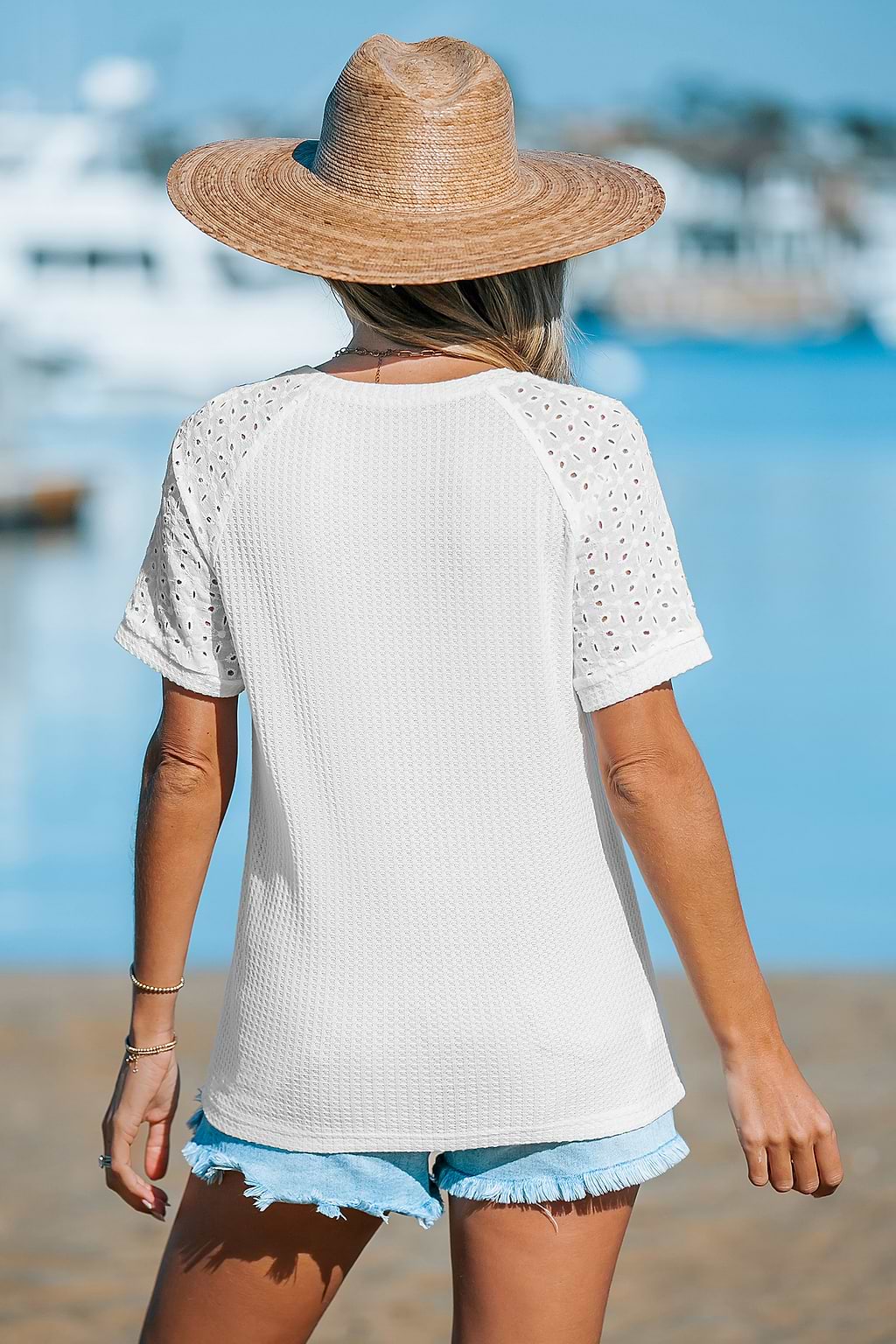 Round Neck Eyelet Sleeve Raglan