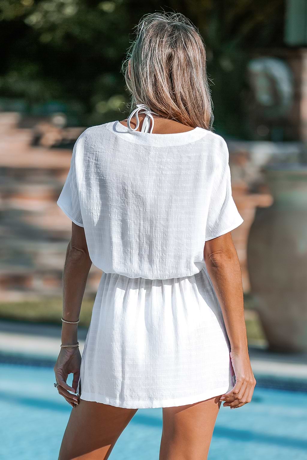White Tie-Waist V-Neck Cover-Up