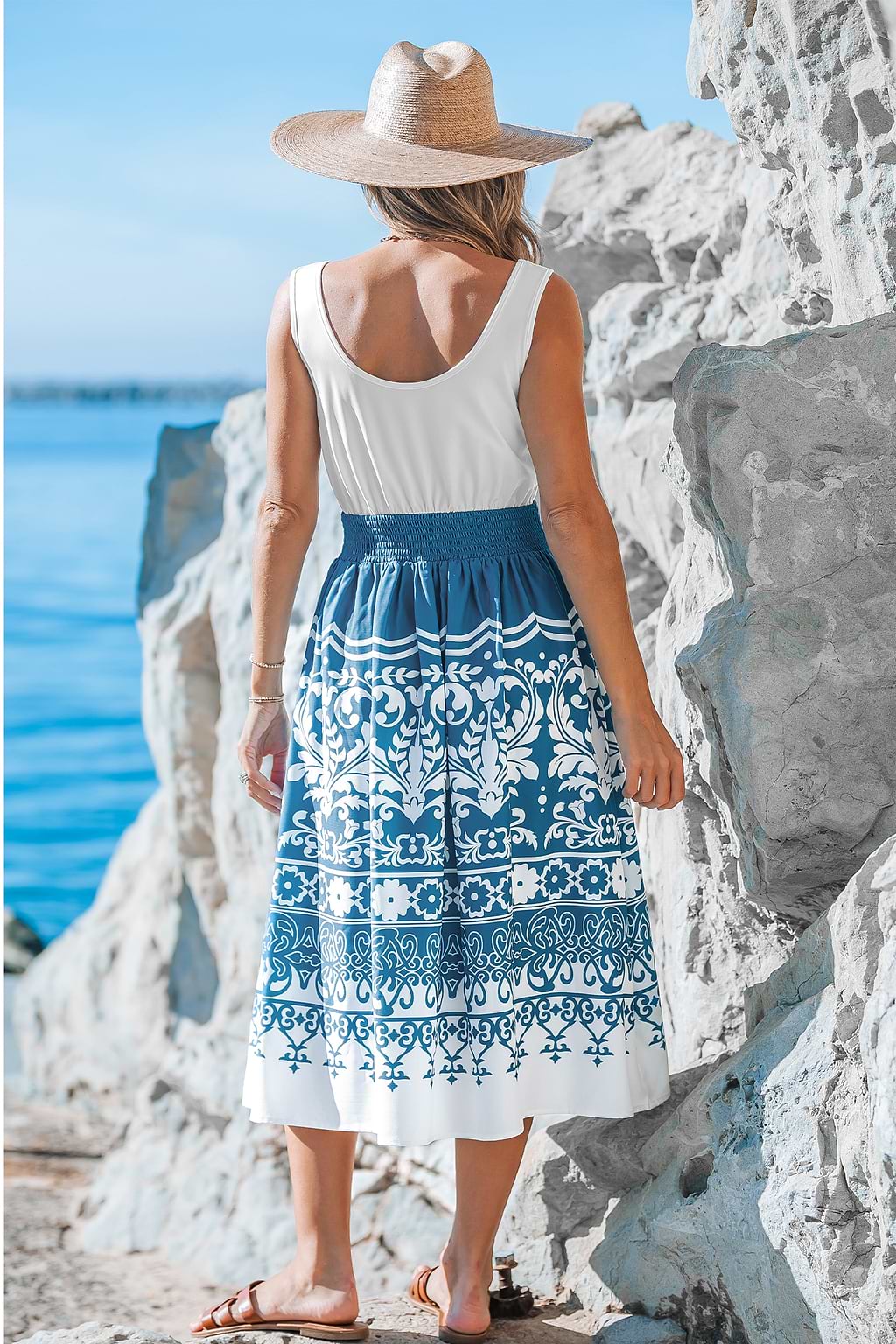 Ärmelloses Mosaik-Midikleid