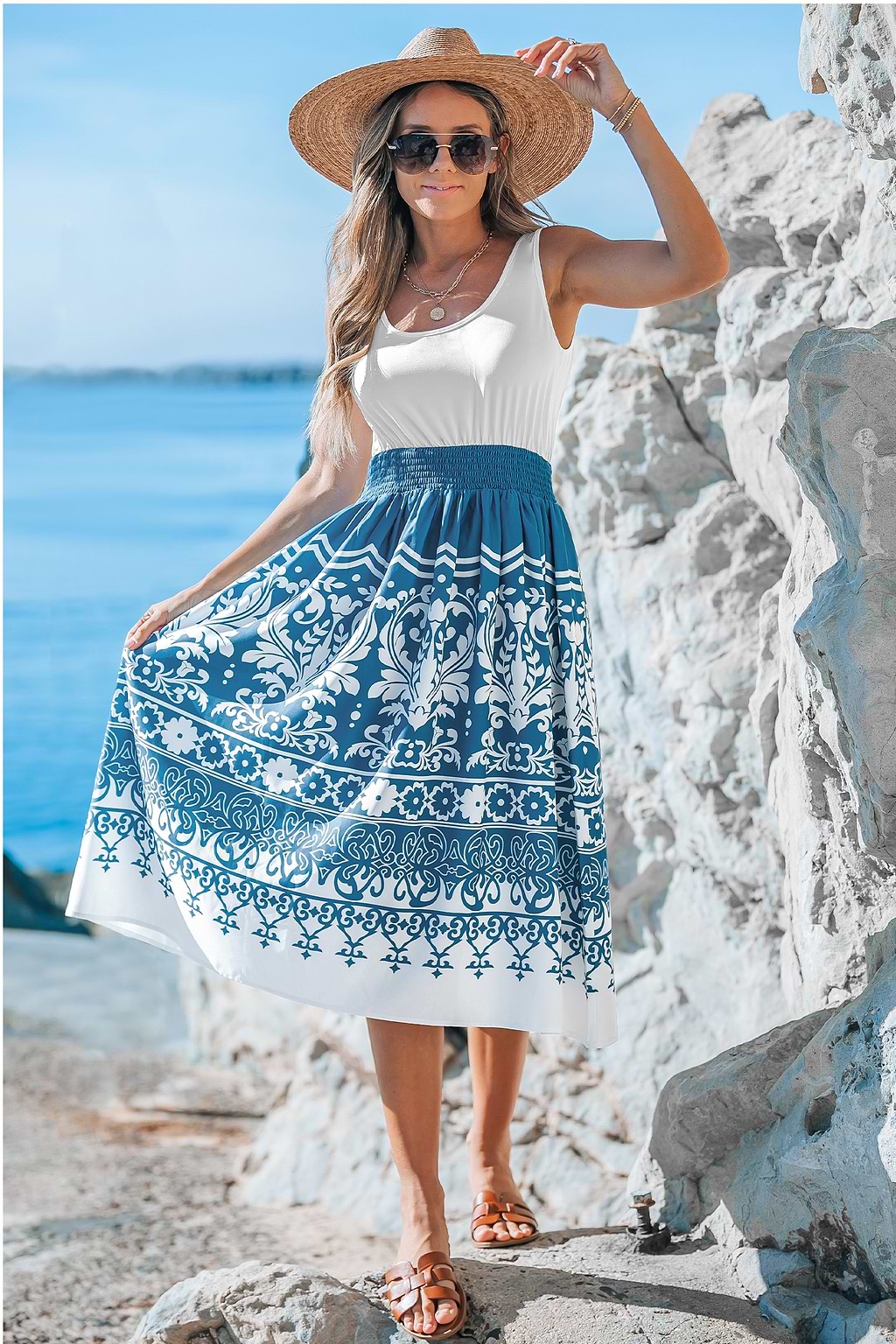 Ärmelloses Mosaik-Midikleid