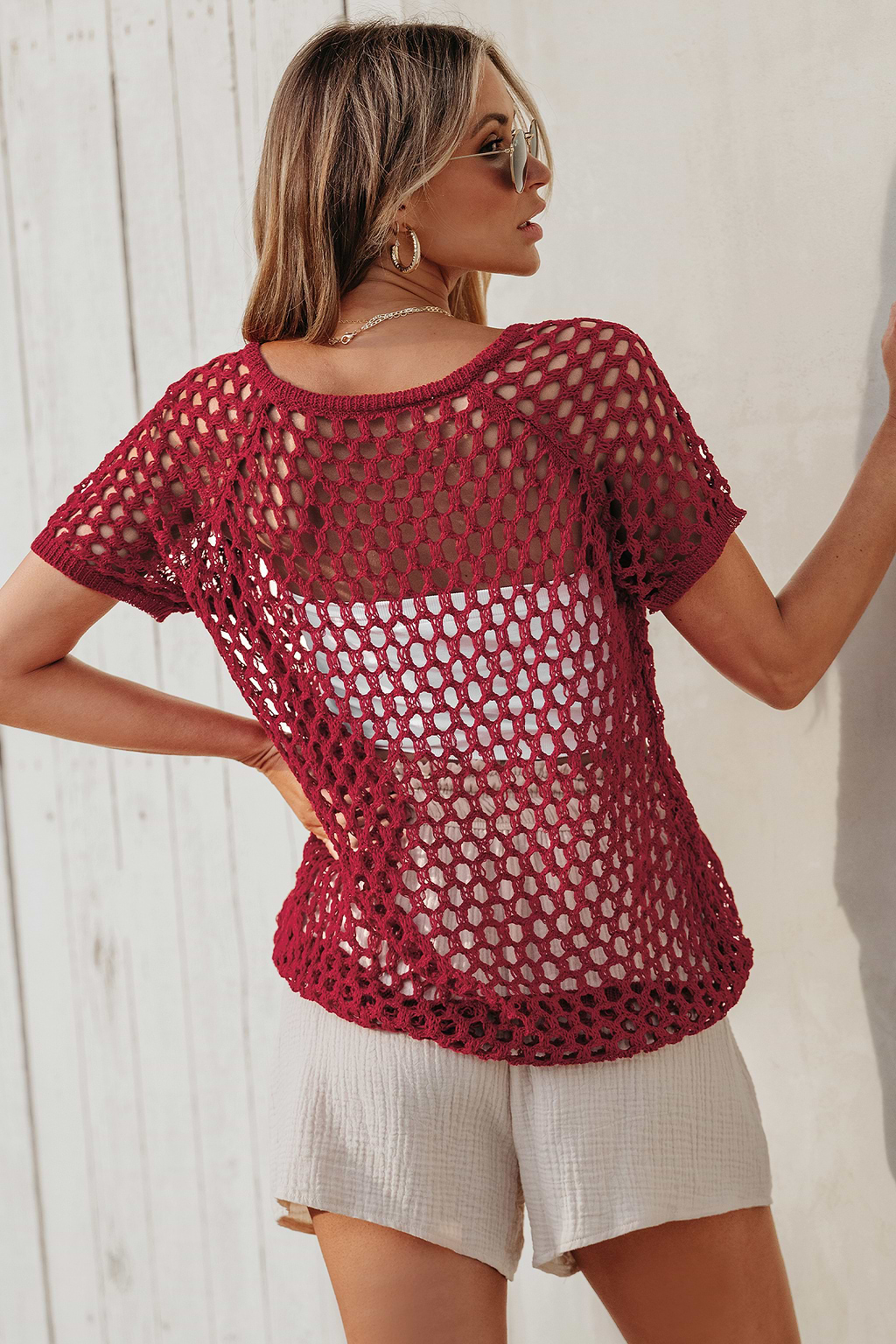 Open Knit Front Button Cover-Up