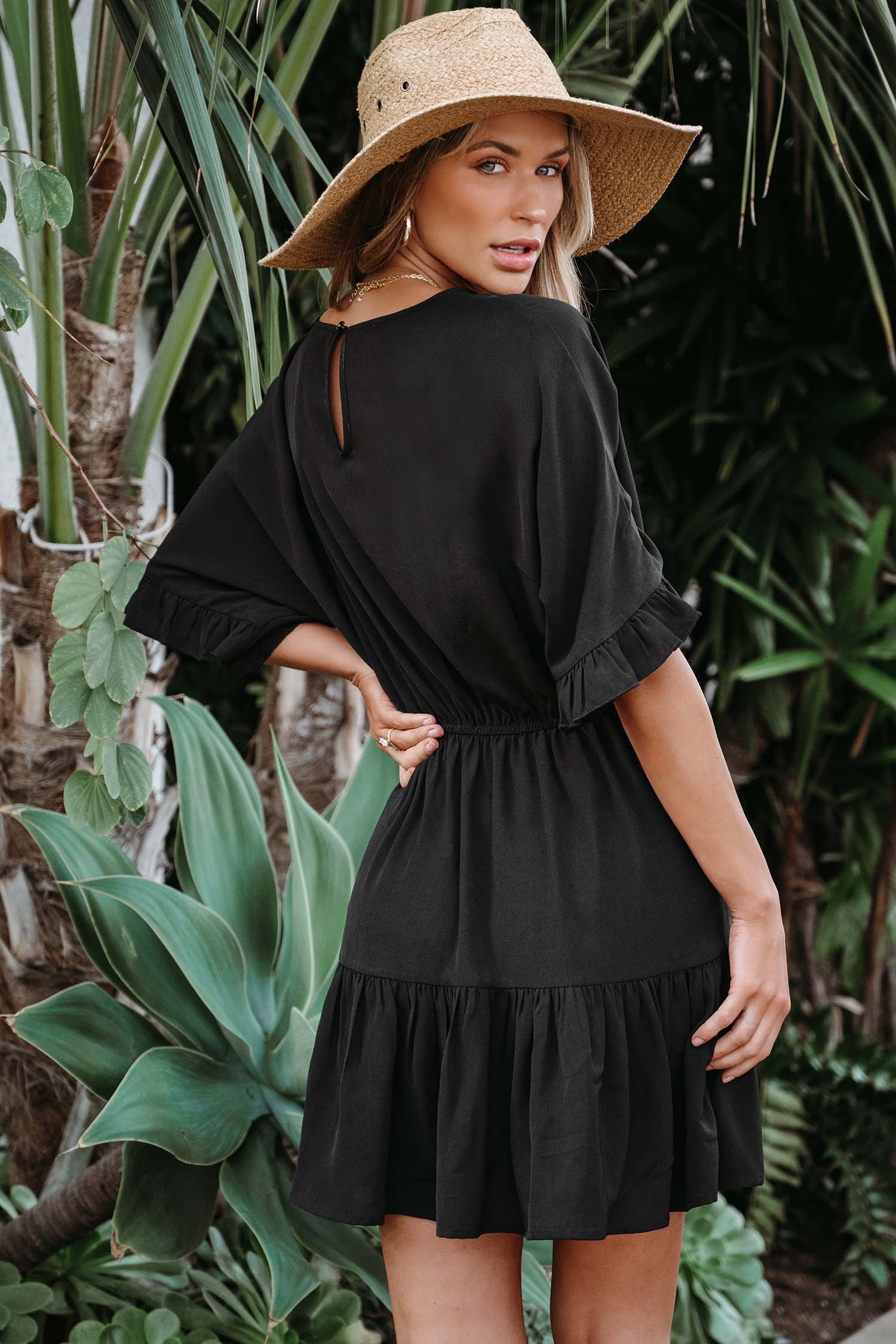 Black Blouson Mini Dress