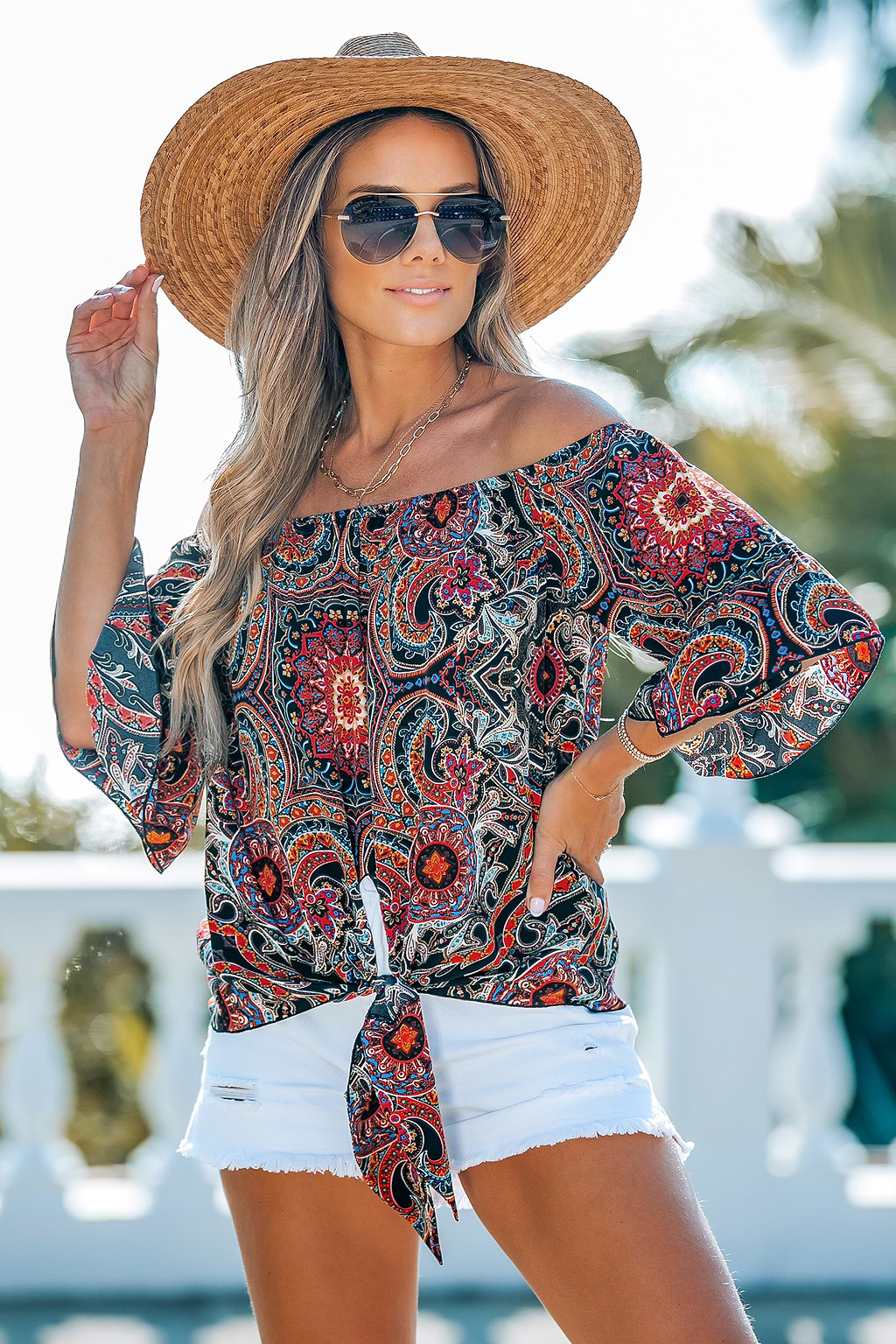 Boho Off-Shoulder Ruffle Blouse