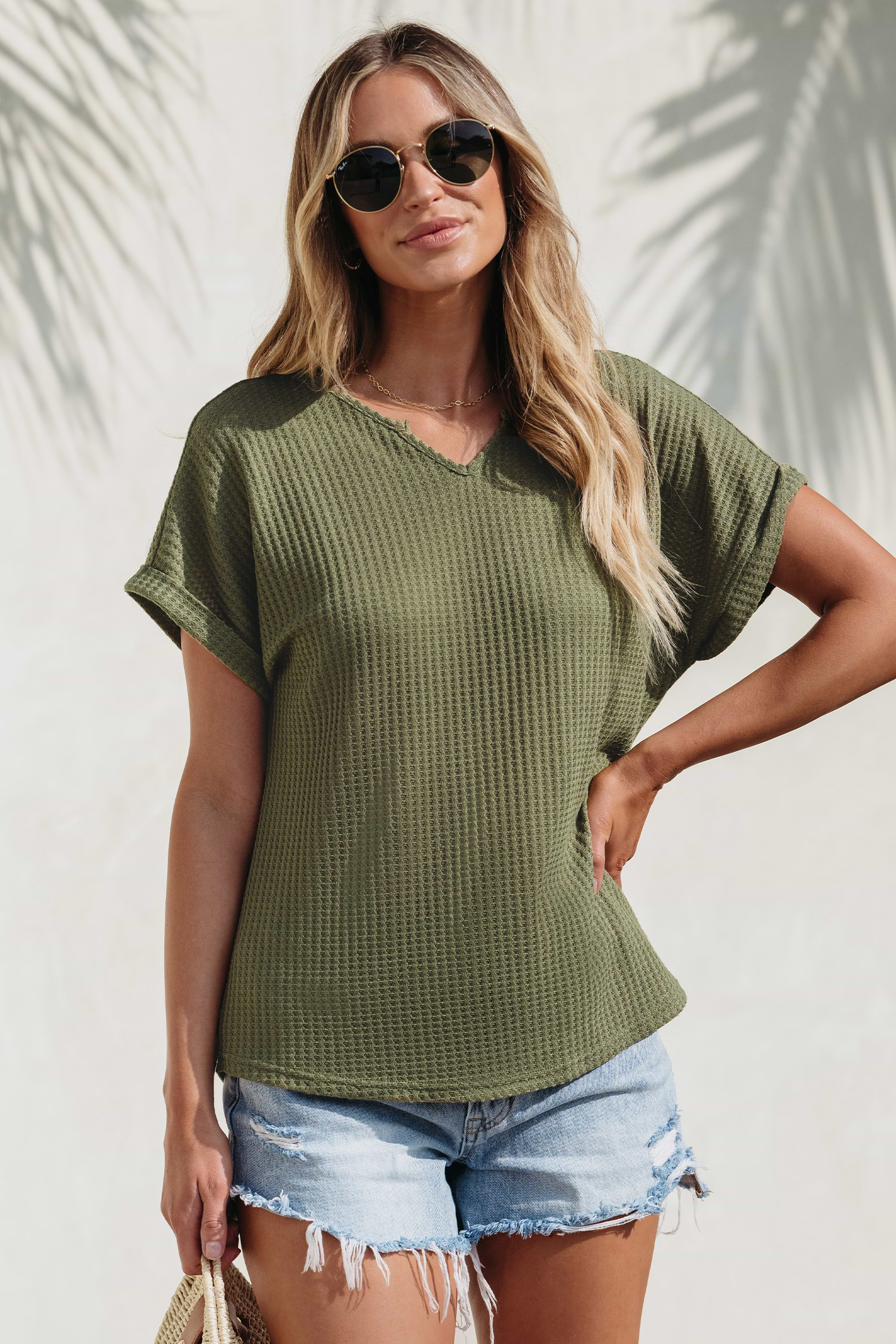 Olive Green Waffle Knit Tee