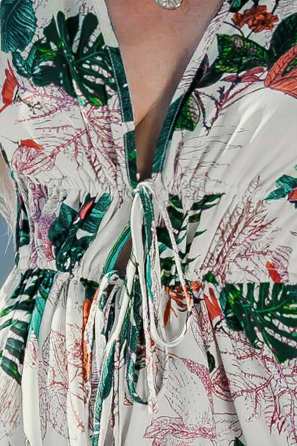 Robe mini trapèze à col en V plongeant tropicale
