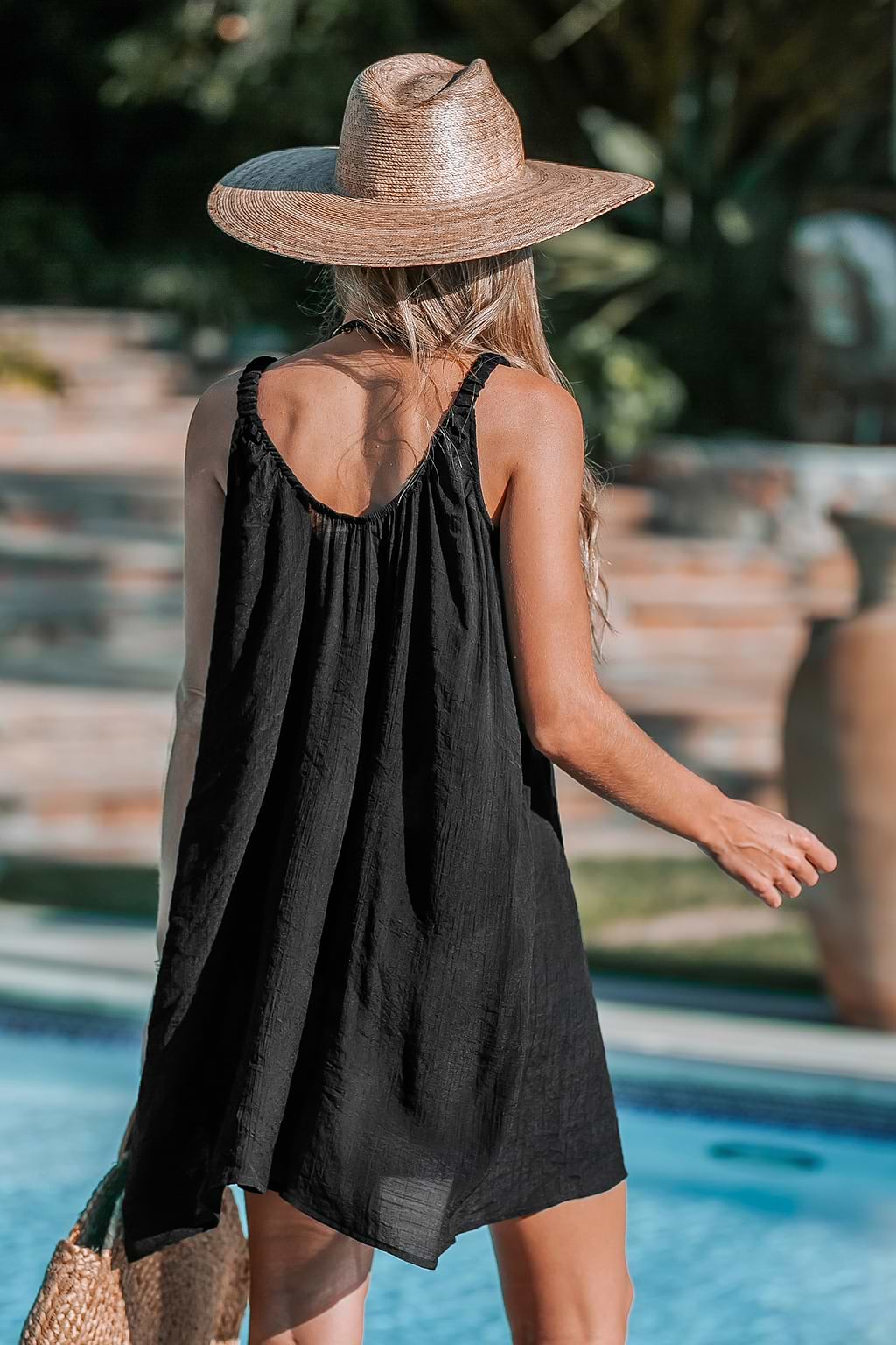 Black Loose Scoop Neck Mini Cover-Up