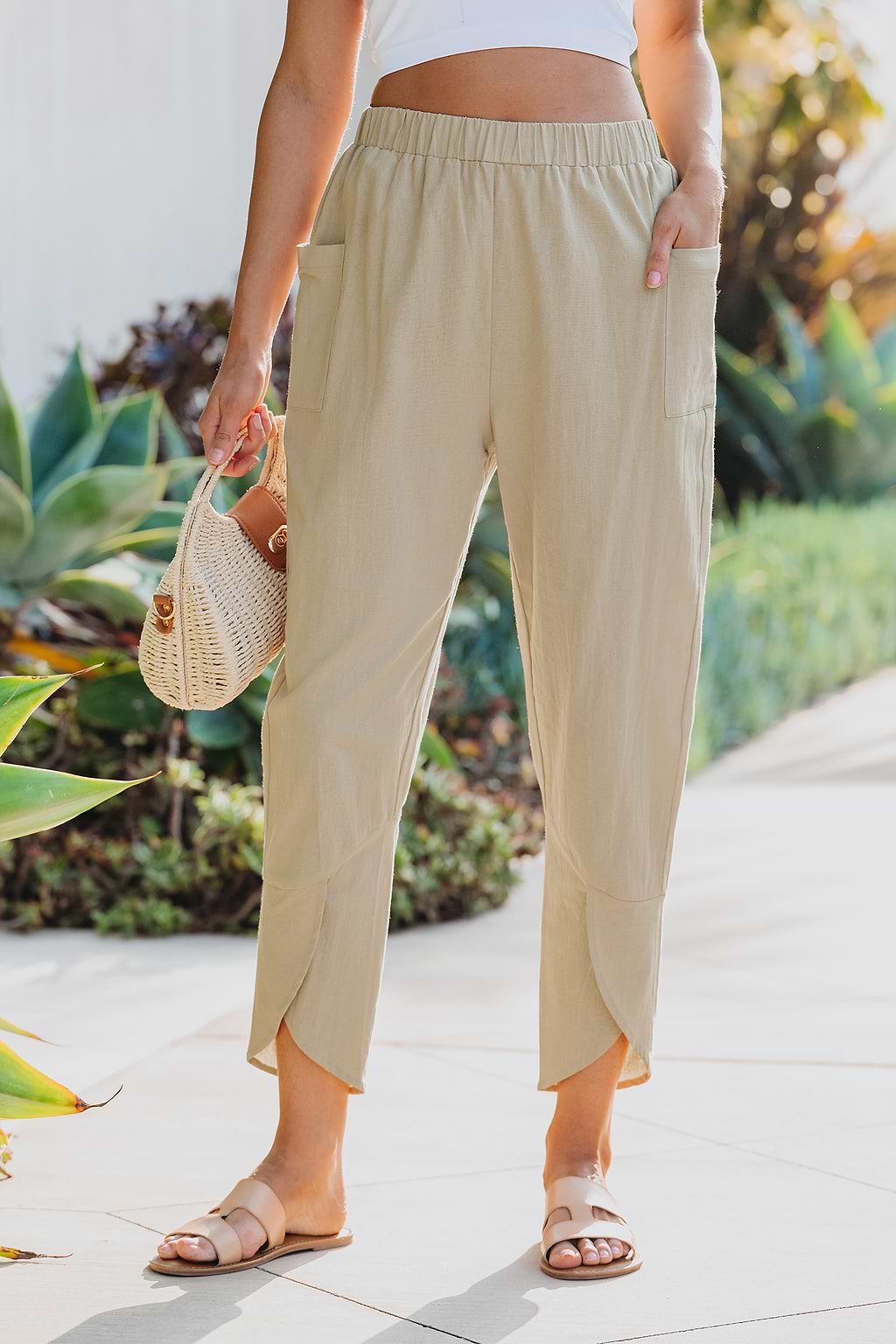 Khaki Tapered Tulip Pants