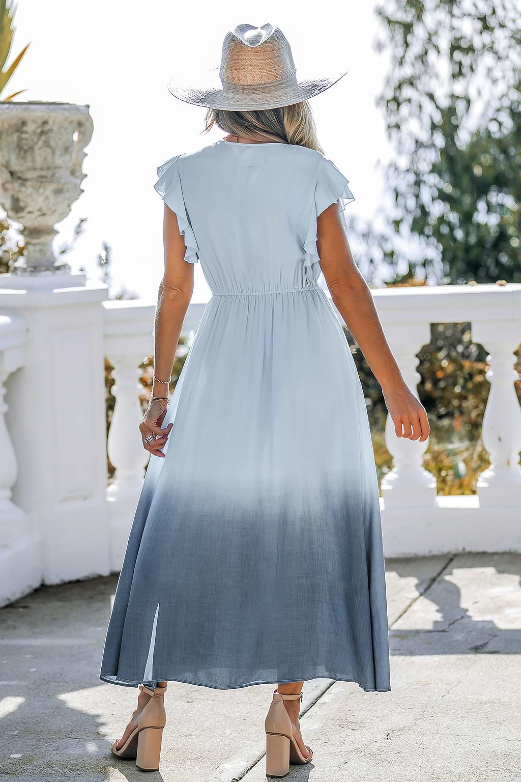 Slate Ombre Plunging Maxi Dress