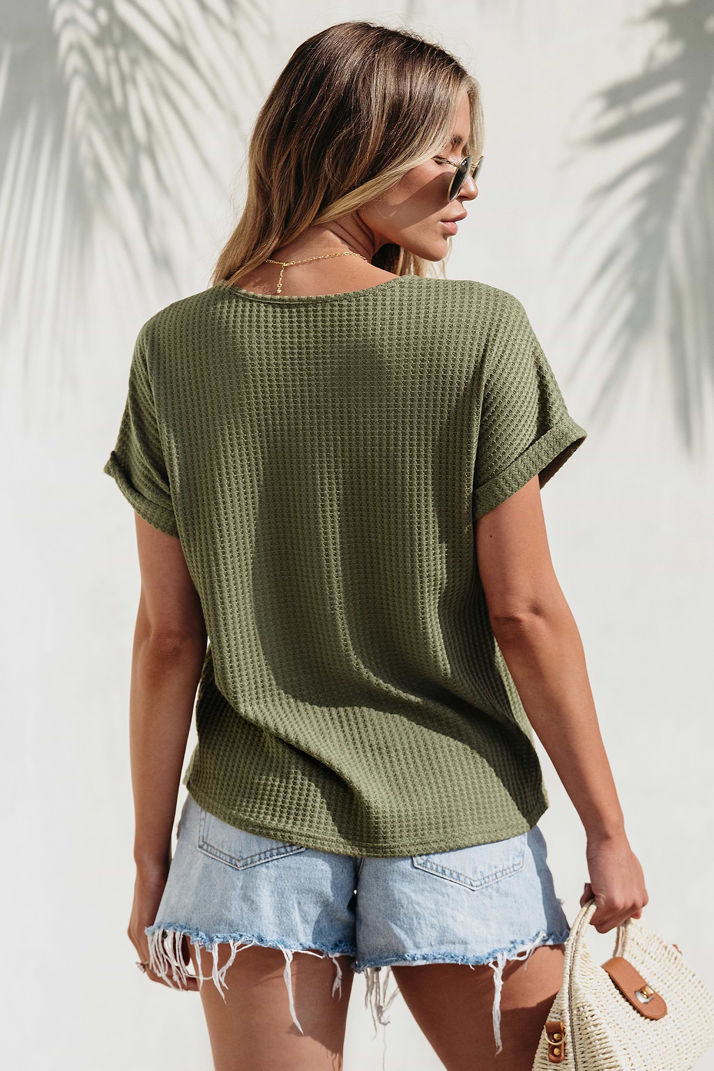 Olive Green Waffle Knit Tee