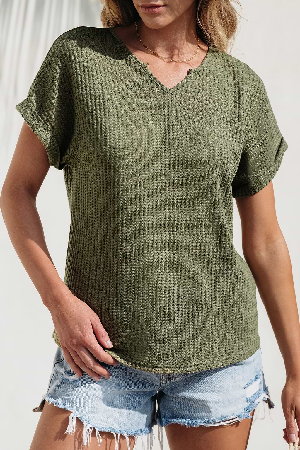 Olive Green Waffle Knit Tee