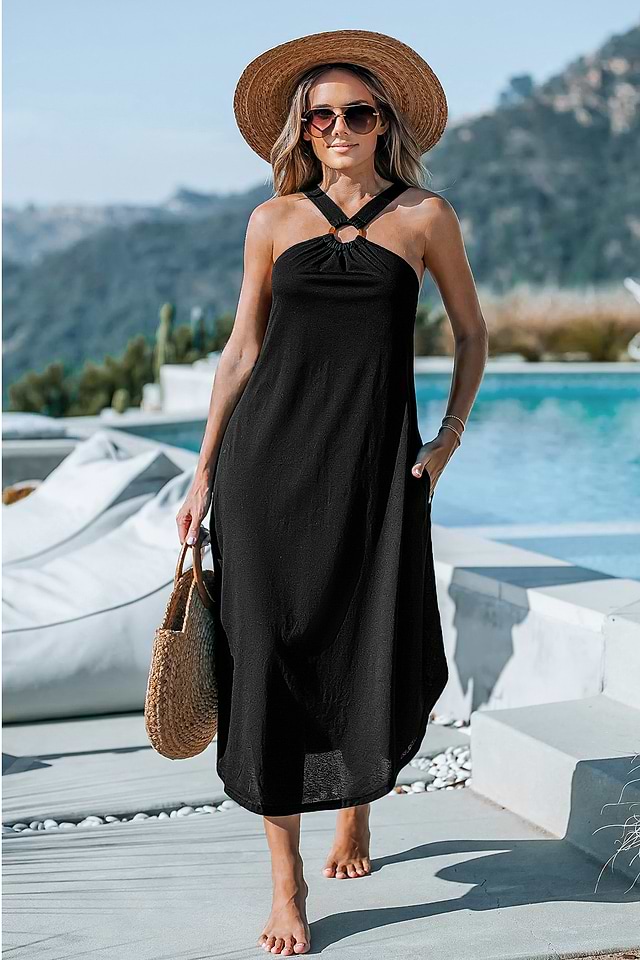 o ring maxi dress Chase the Sun Crochet Knit O-Ring Maxi Dress