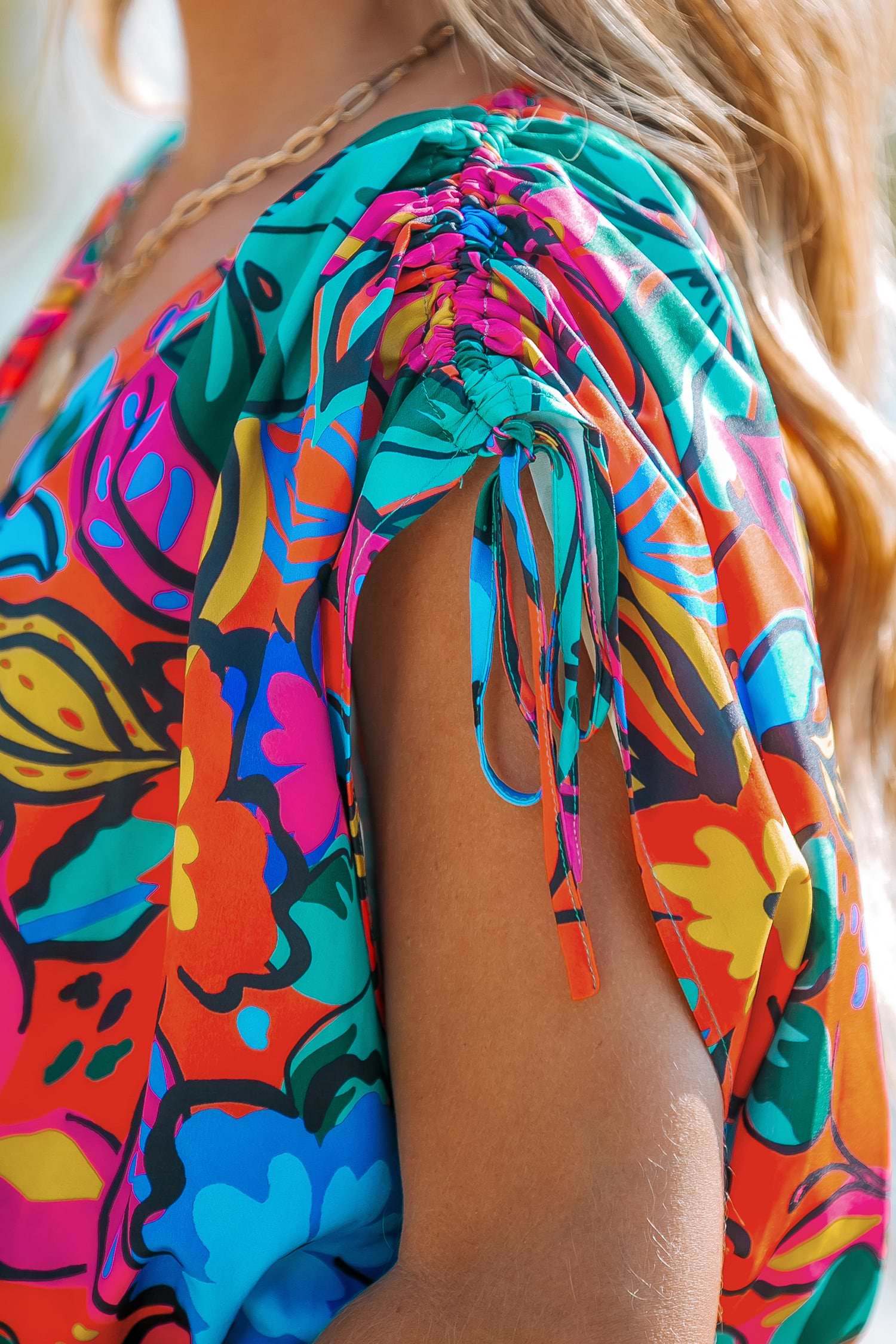 Vibrant Tropical Surplice Mini Dress
