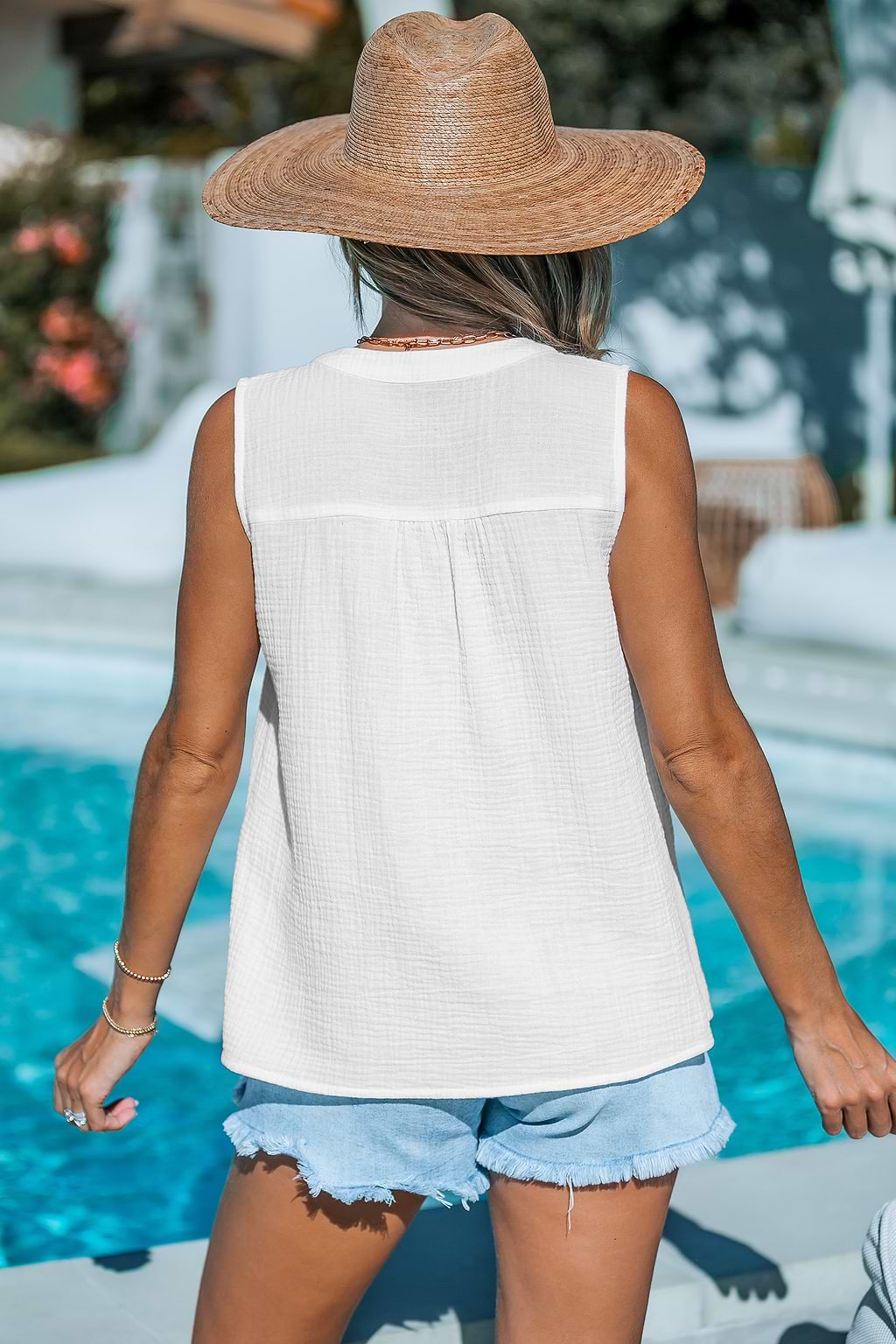 V-Neck Sleeveless Crinkle Tank