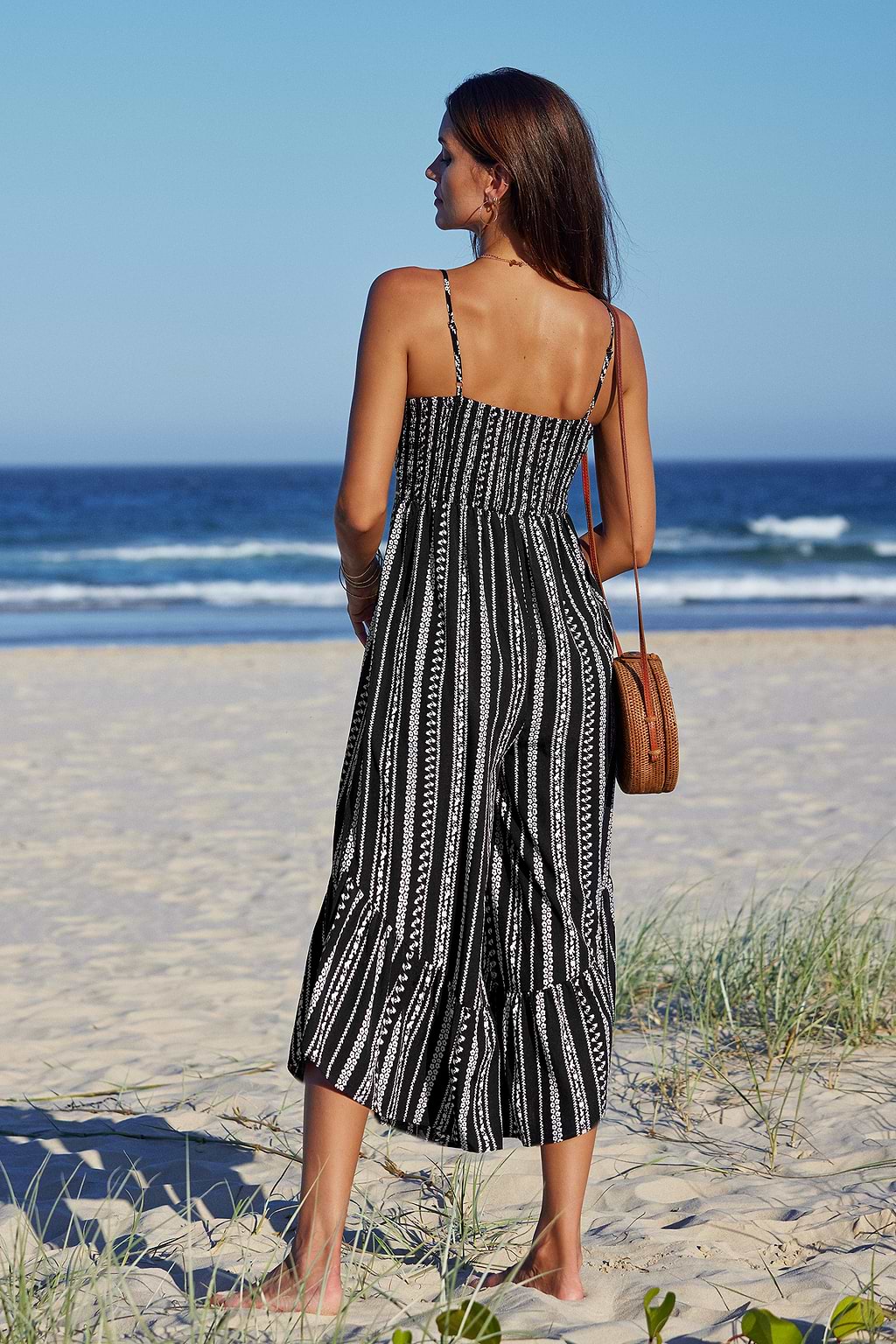 Boho Striped Sleeveless Flared Leg Jumpsuit
