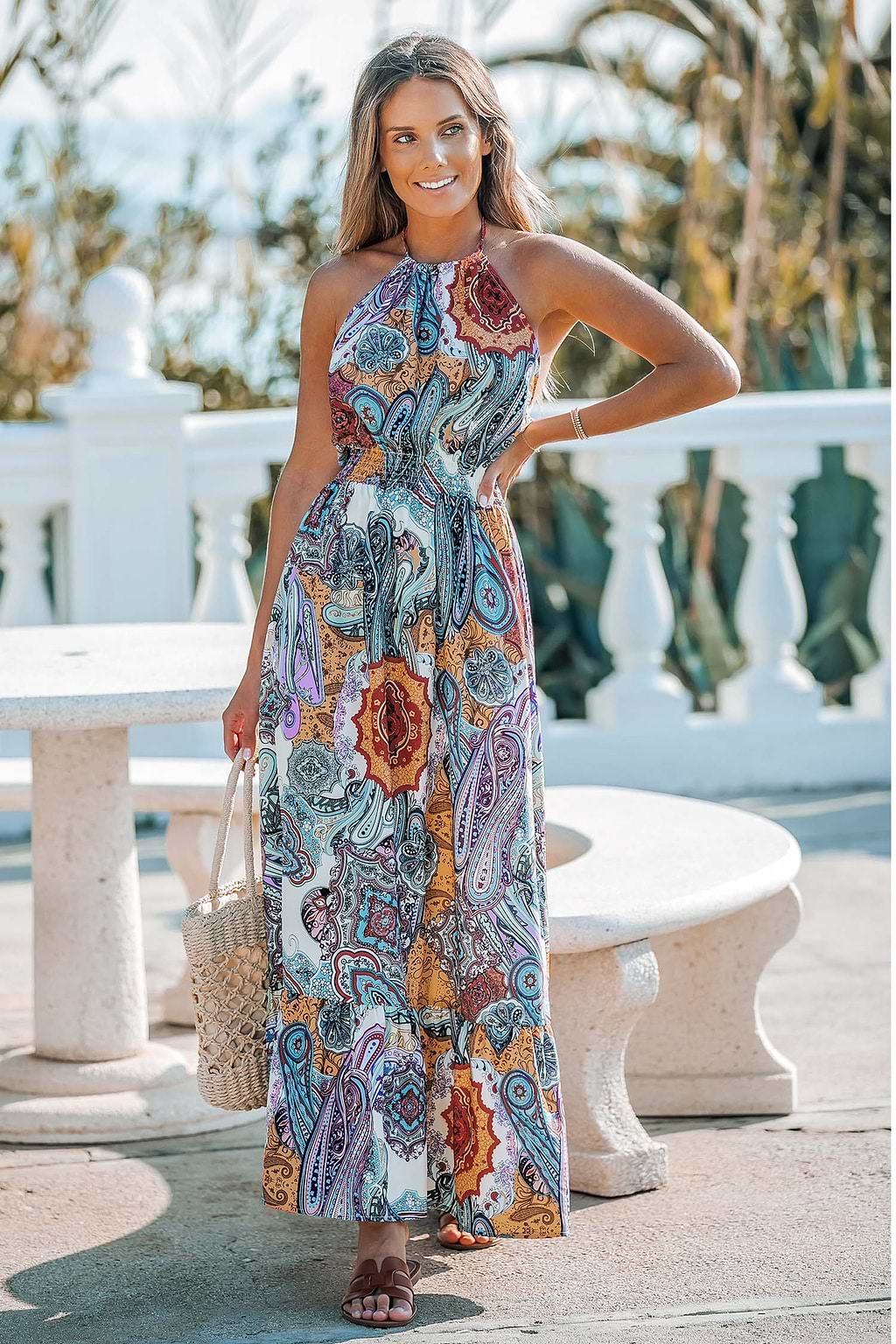 Boho Maxikleid mit Neckholder und Volant