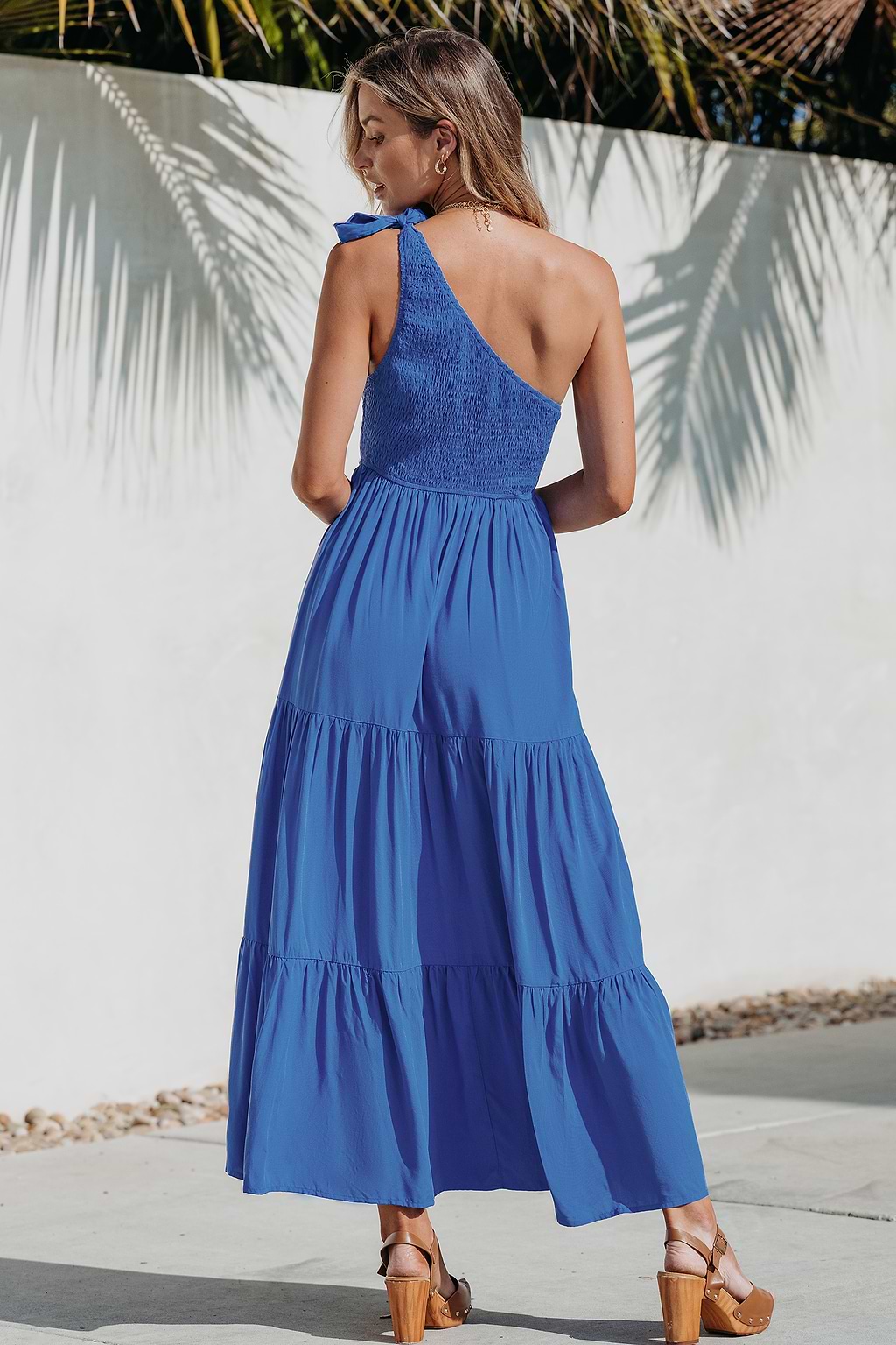 One-Shoulder Smocked Bodice Maxi Dress