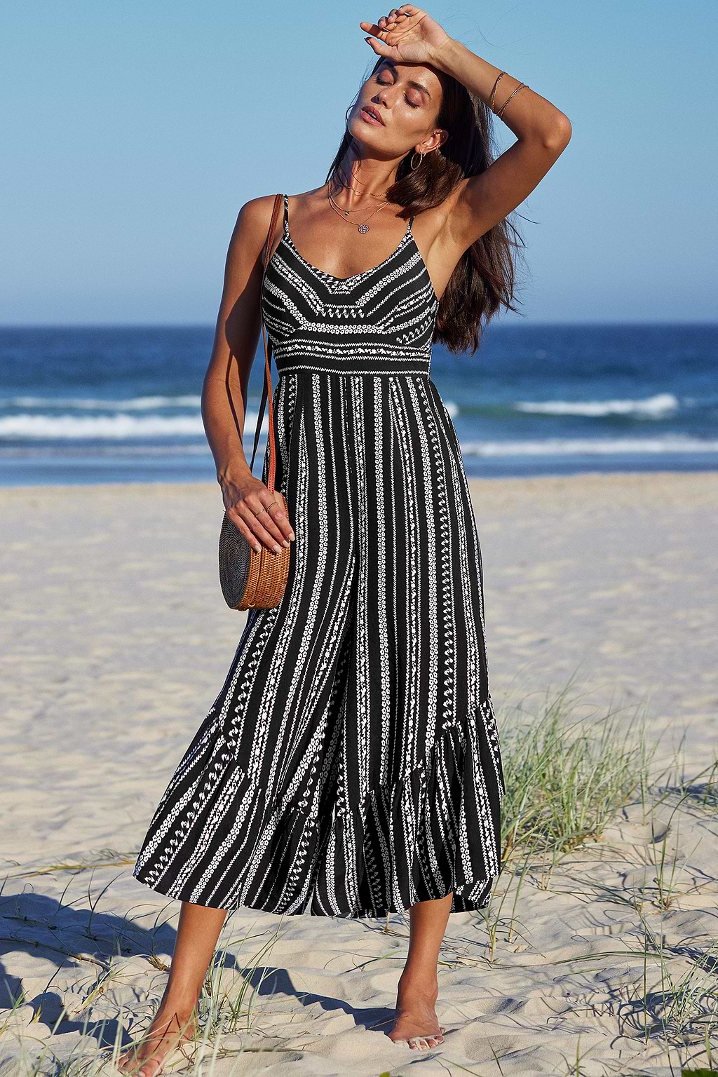 Boho Striped Sleeveless Flared Leg Jumpsuit