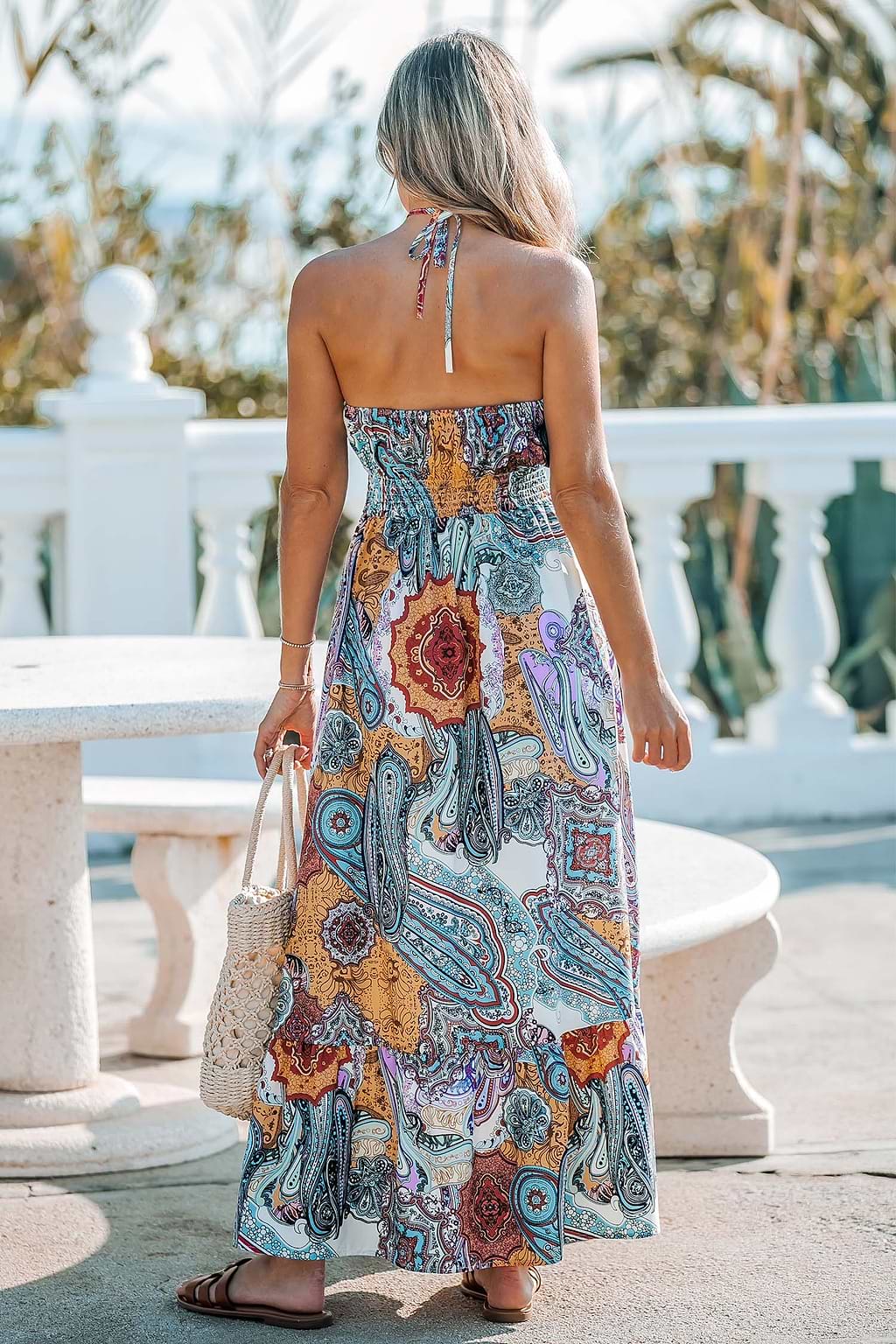 Boho Maxikleid mit Neckholder und Volant