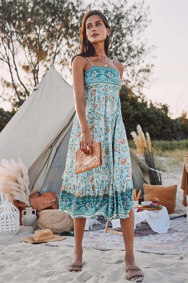 boho dress blue Vintage Ruffle Hem Summer Dress. Love that Boho main image 1