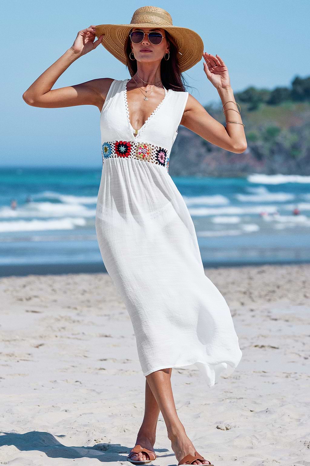 Plunging V-Neck Crochet Maxi Cover-Up