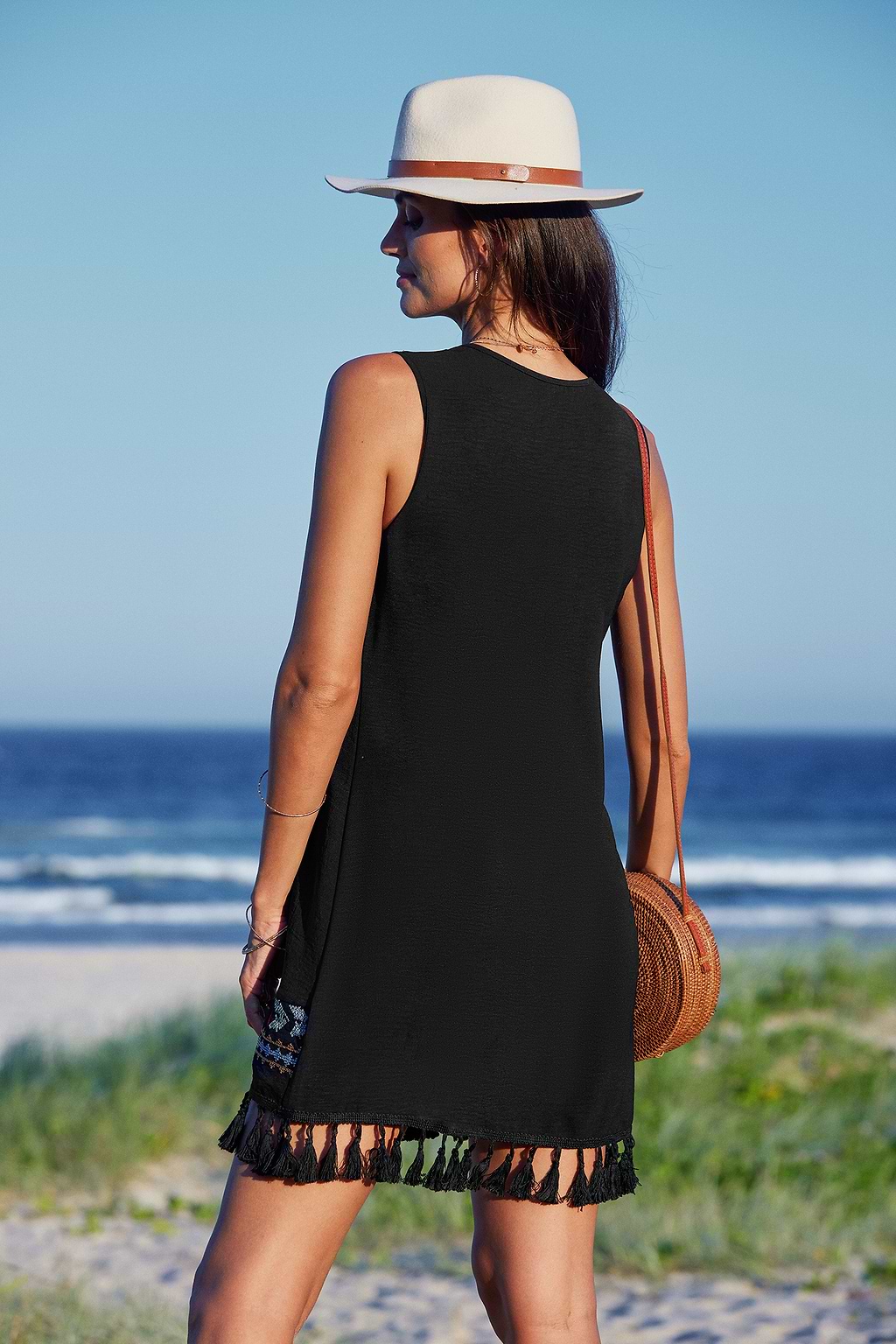 Retro Boho Embroidered Tassel Mini Dress