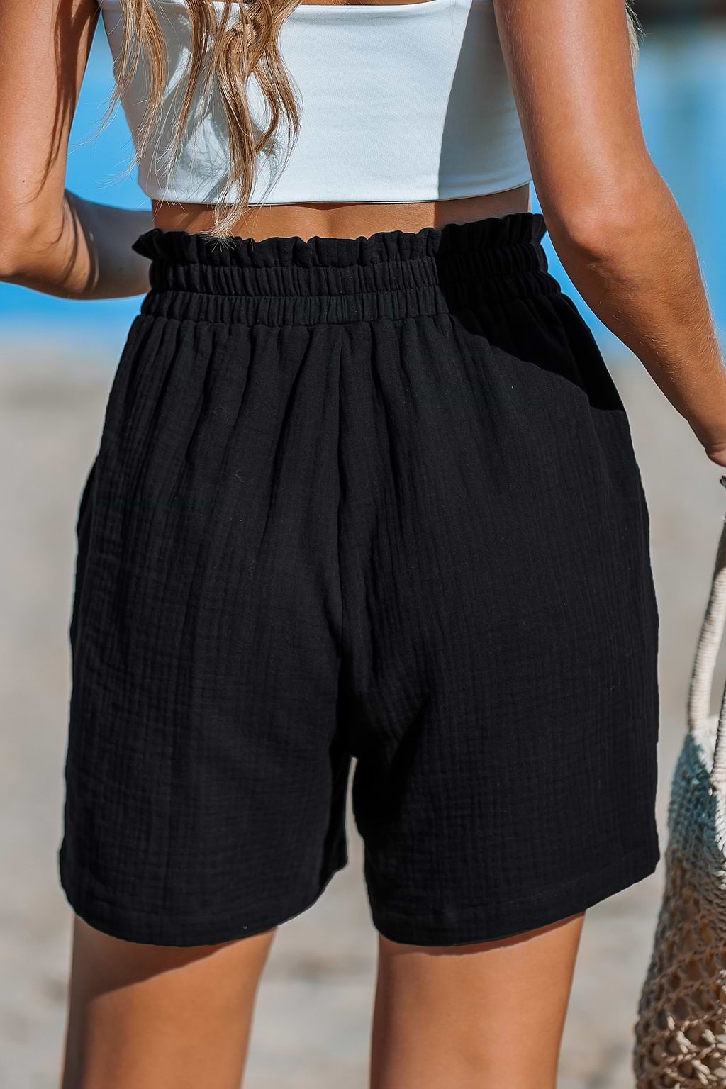 Oil Smocked Paperbag Shorts