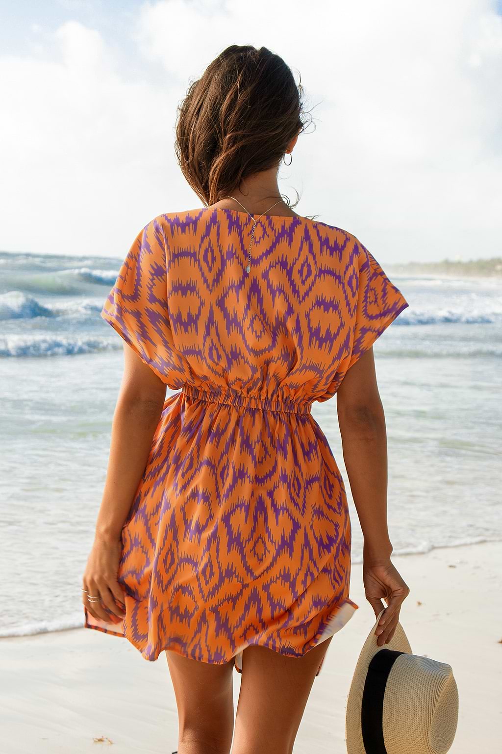 Orange & Purple Geo Bubble Sleeve Dress