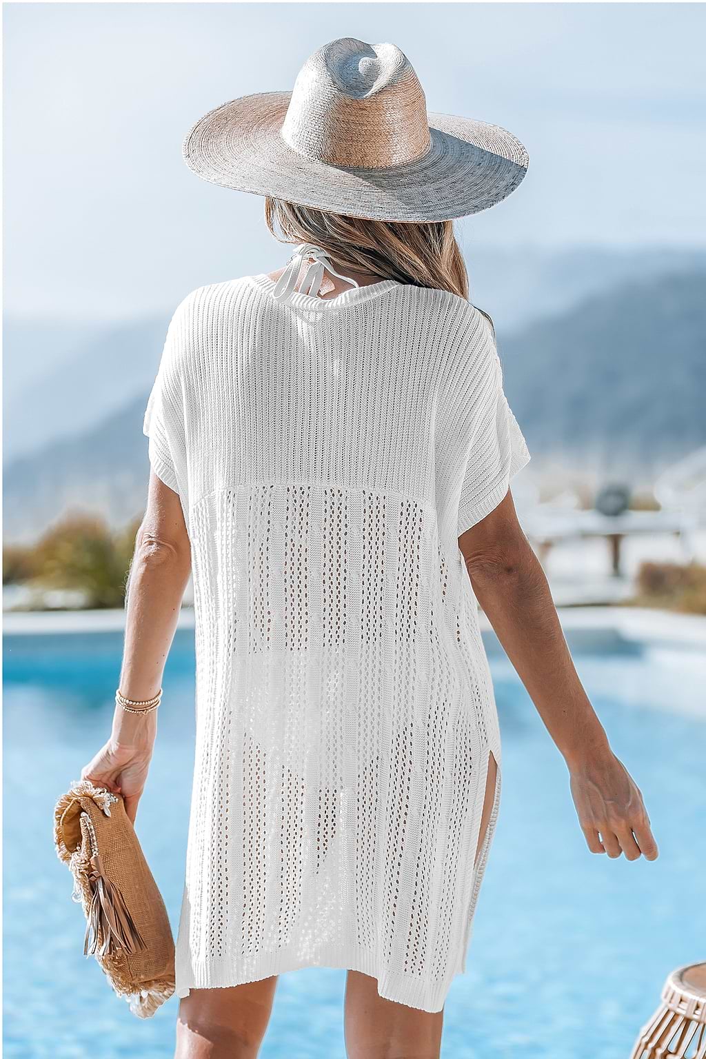 Minivestido tipo pareo con aberturas blanco