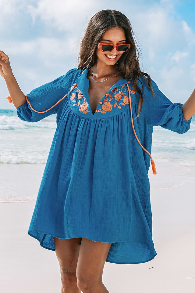 tassel embroidered dress Embroidered Tassel Mini Dress