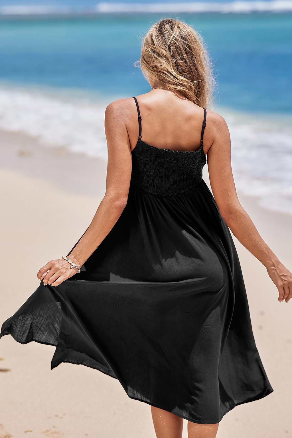 Black Smocked Sweetheart Maxi Dress