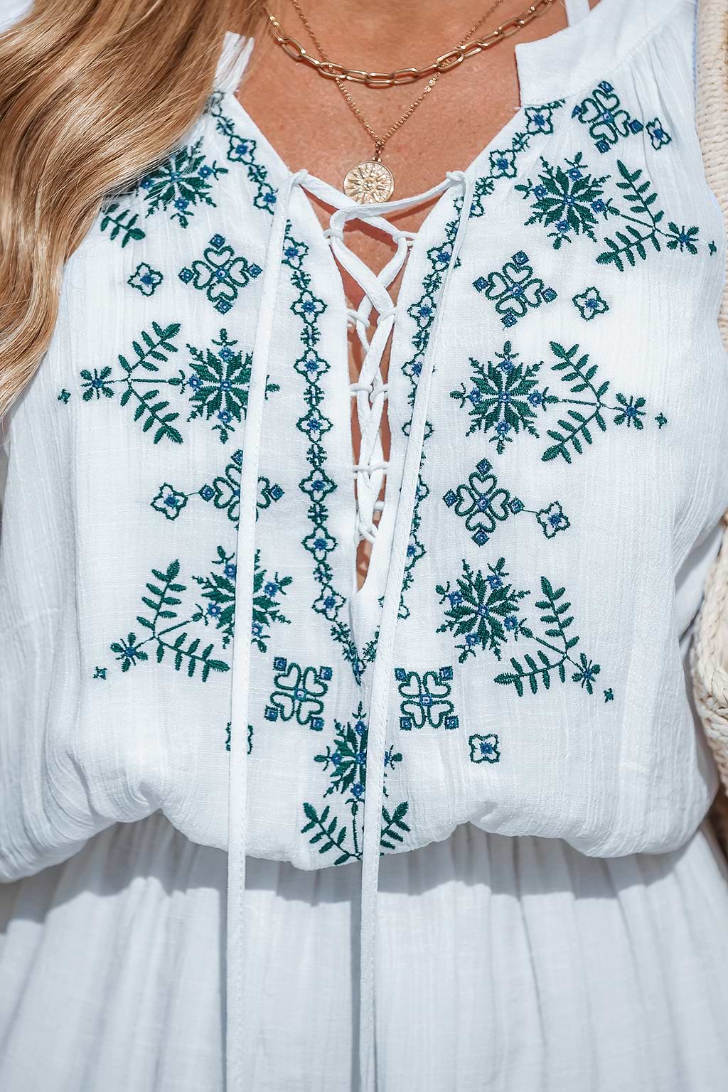 Embroidered Tassel Mini Dress