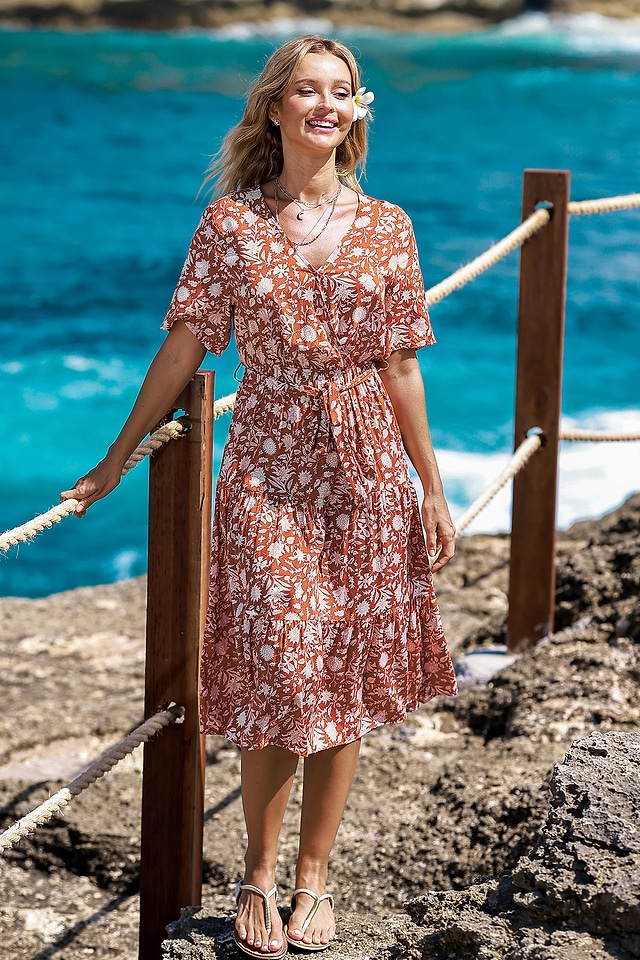 knee length dresses for ladies Olive Green Multi Floral Short Sleeve Chiffon Surplice Maxi Dress main image 1