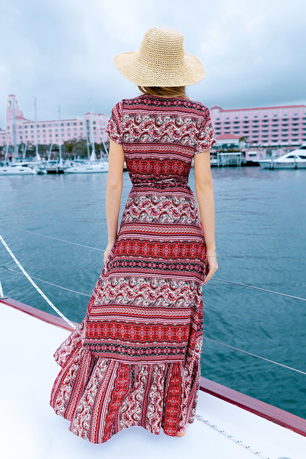 Red Boho Maxi Wrap Dress