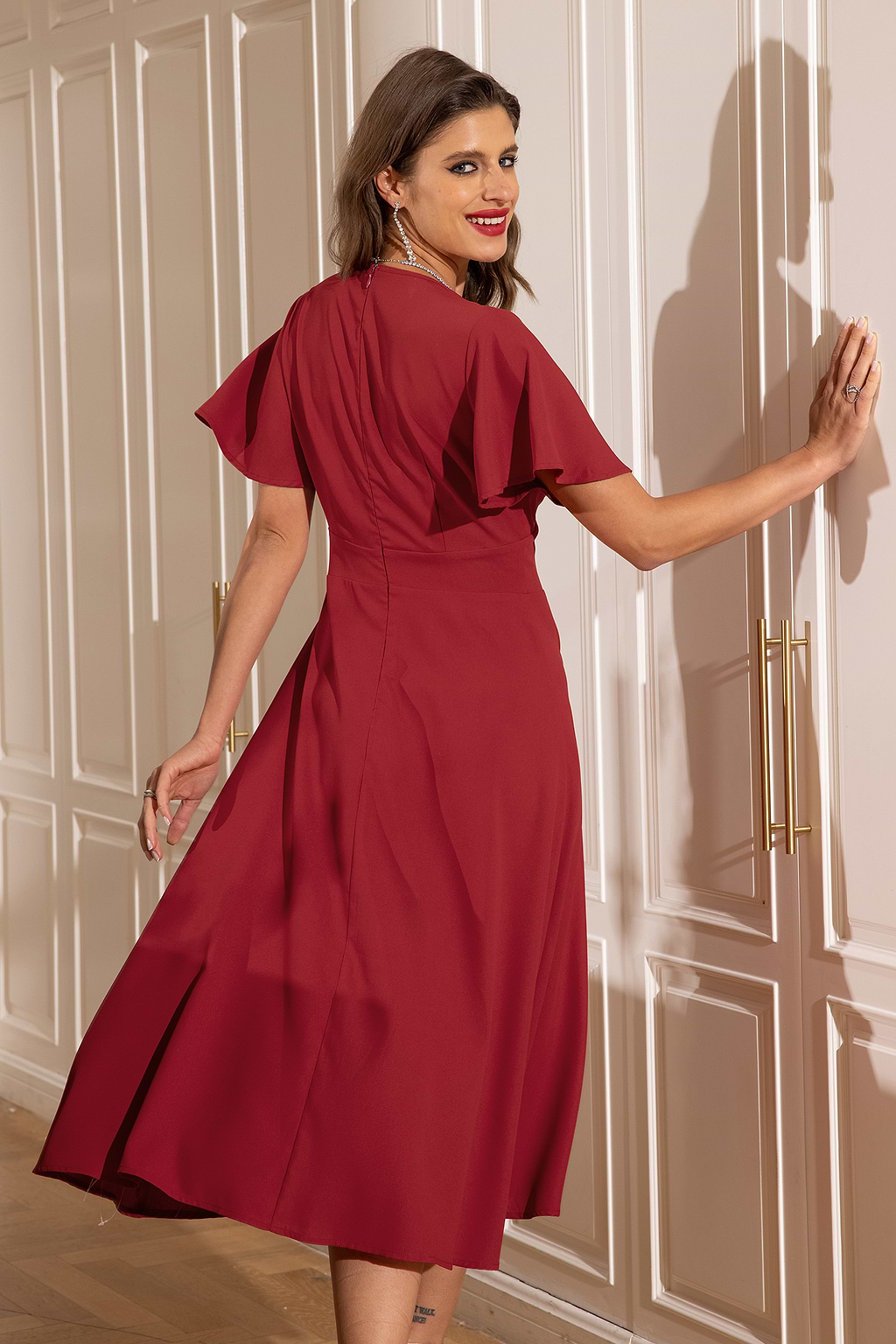 Red V-Neck Maxi Dress
