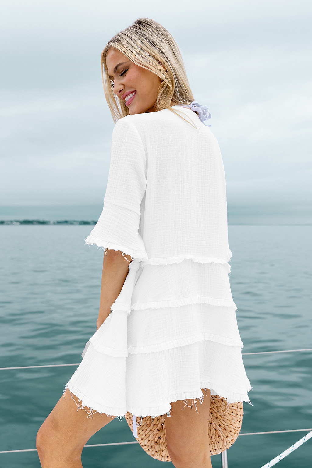 Reine Baumwolle Cover-Up-Minikleid mit Rüschen