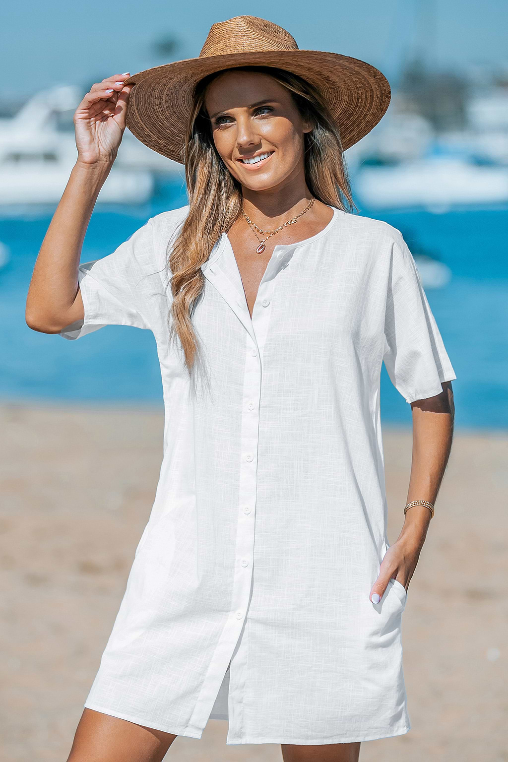 Basic White Button-Up Cover-Up Dress