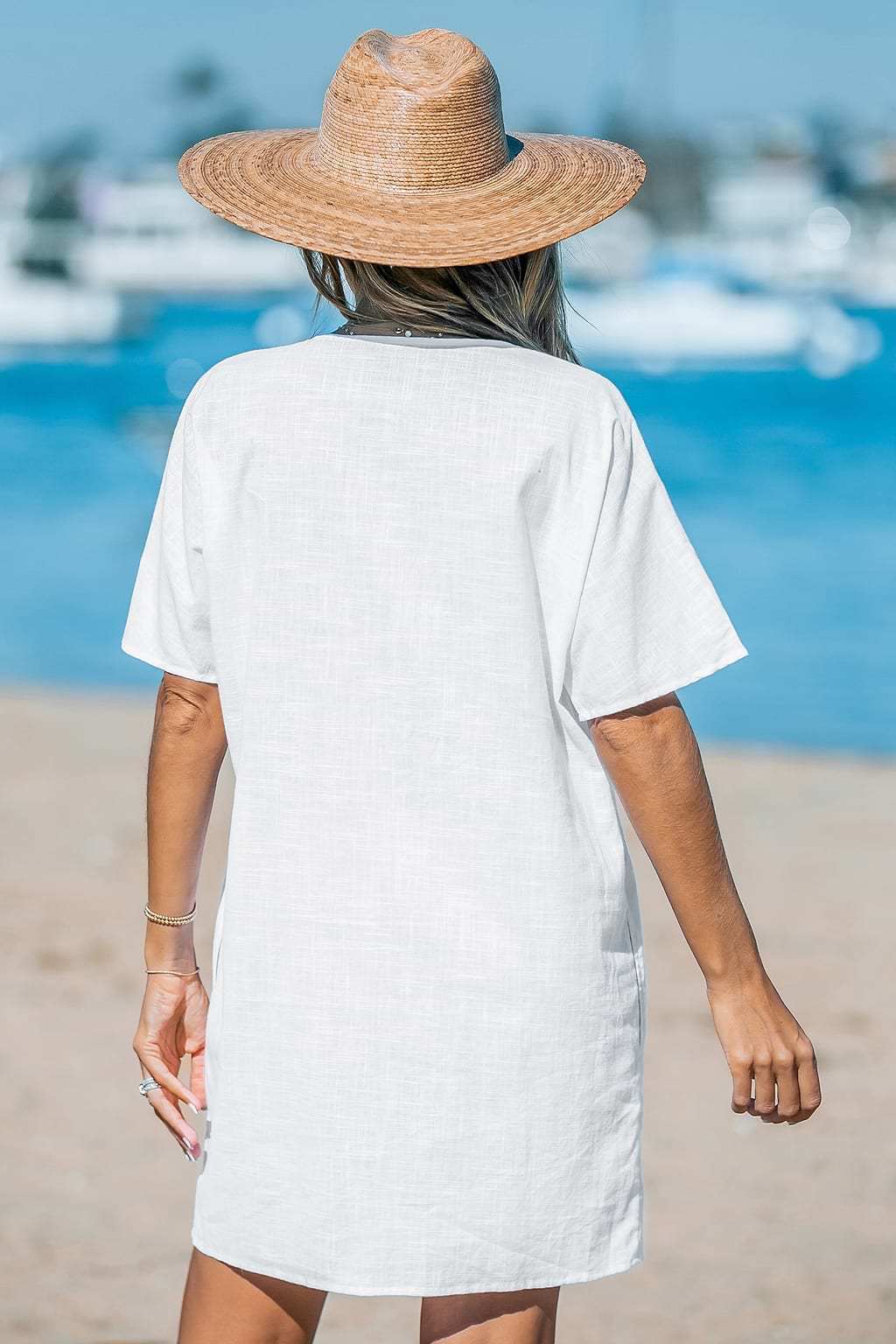 Basic White Button-Up Cover-Up Dress
