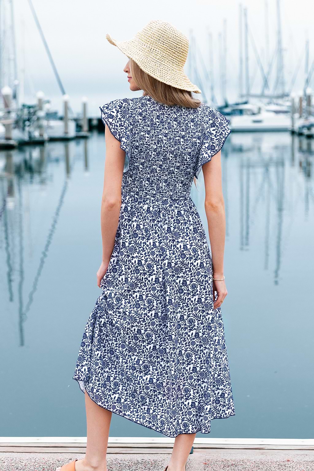 Floral Flutter Sleeve Midi Dress