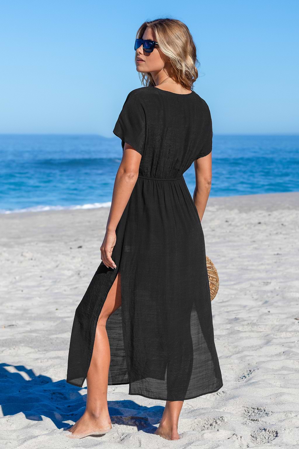 Robe cover up à manches courtes noire