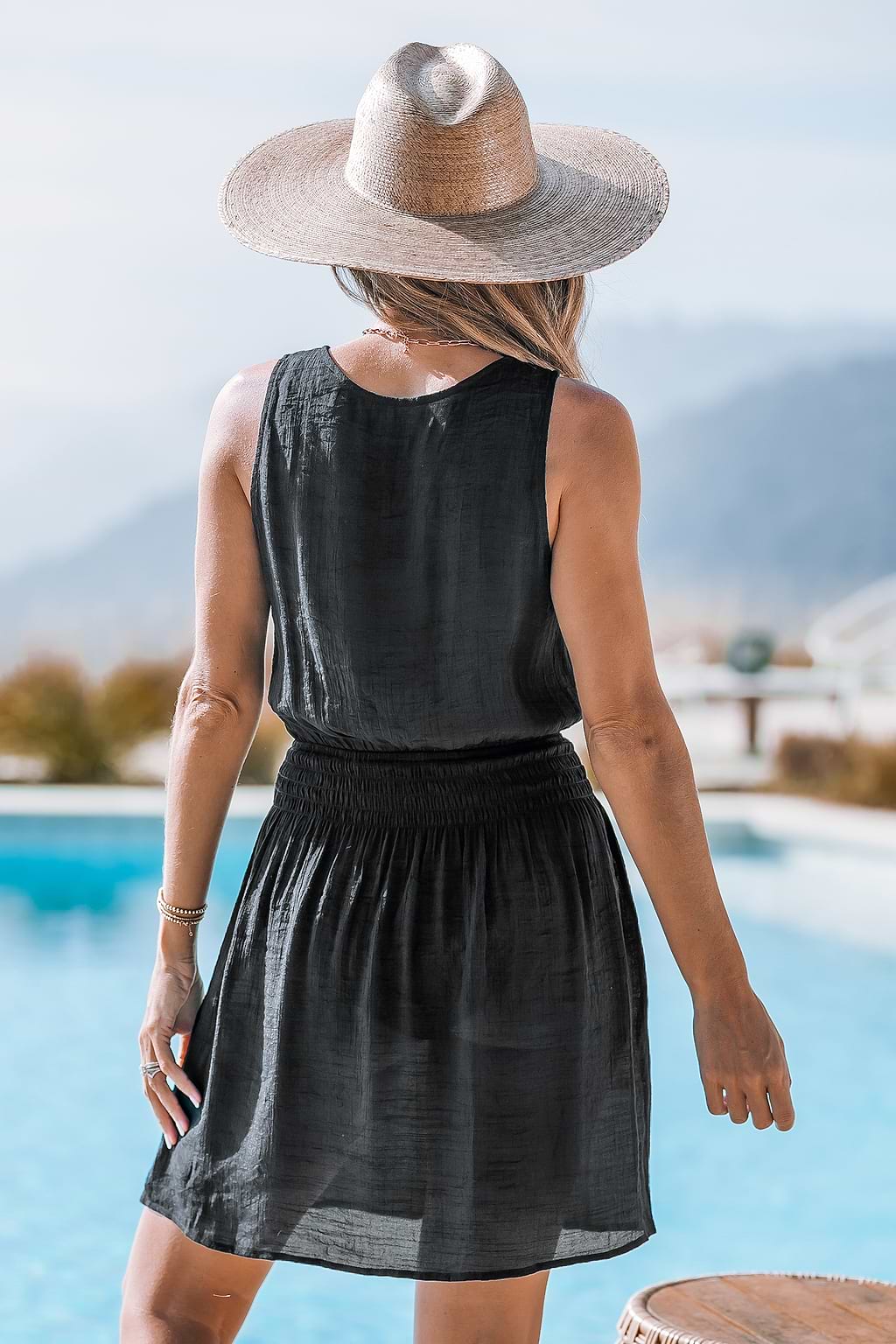 Black Lace-Up Mini Cover-Up Dress