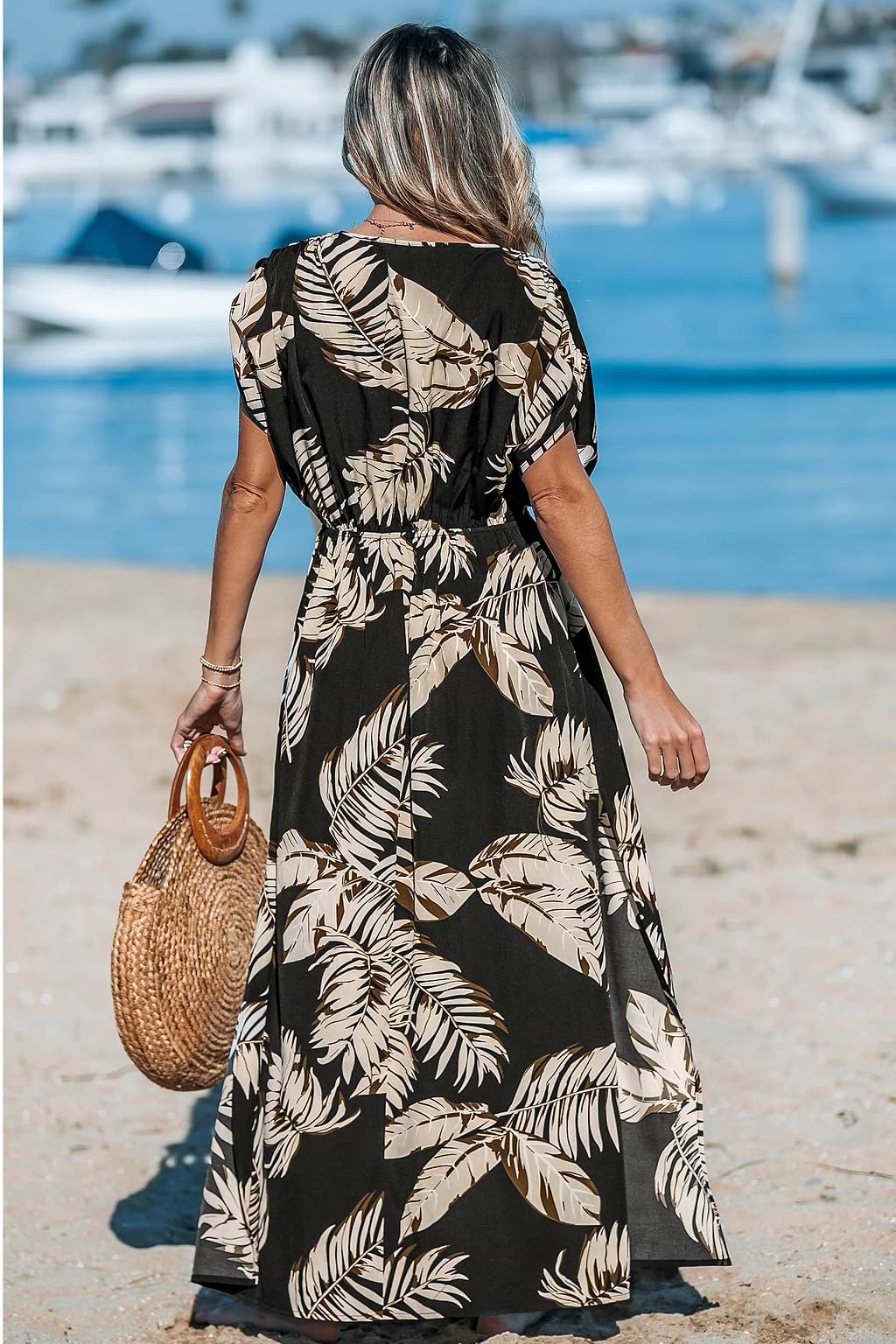 Midnight Palm V-Neck Maxi Dress