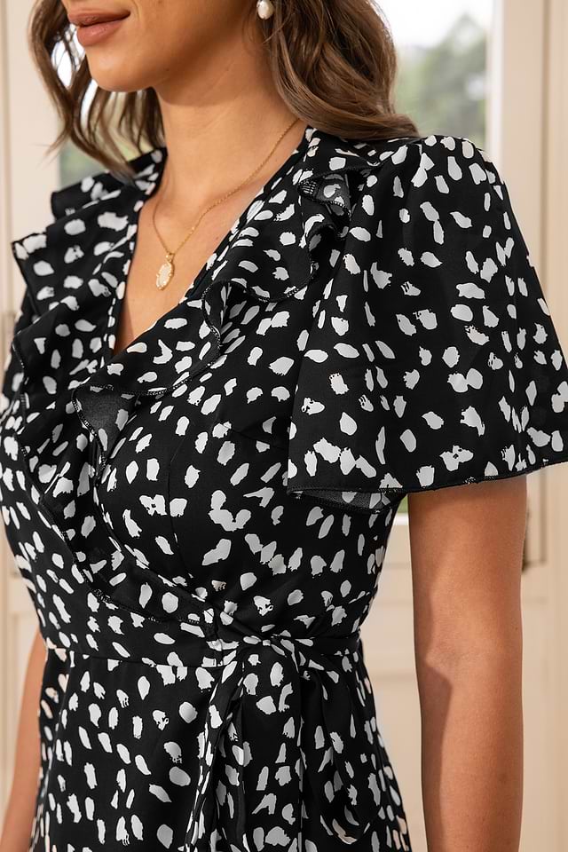 blue dress for baby girl Black & White Polka Dot Midi Dress