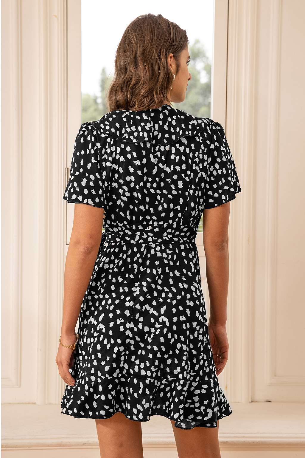 Black and White Dot Ruffle Mini Dress